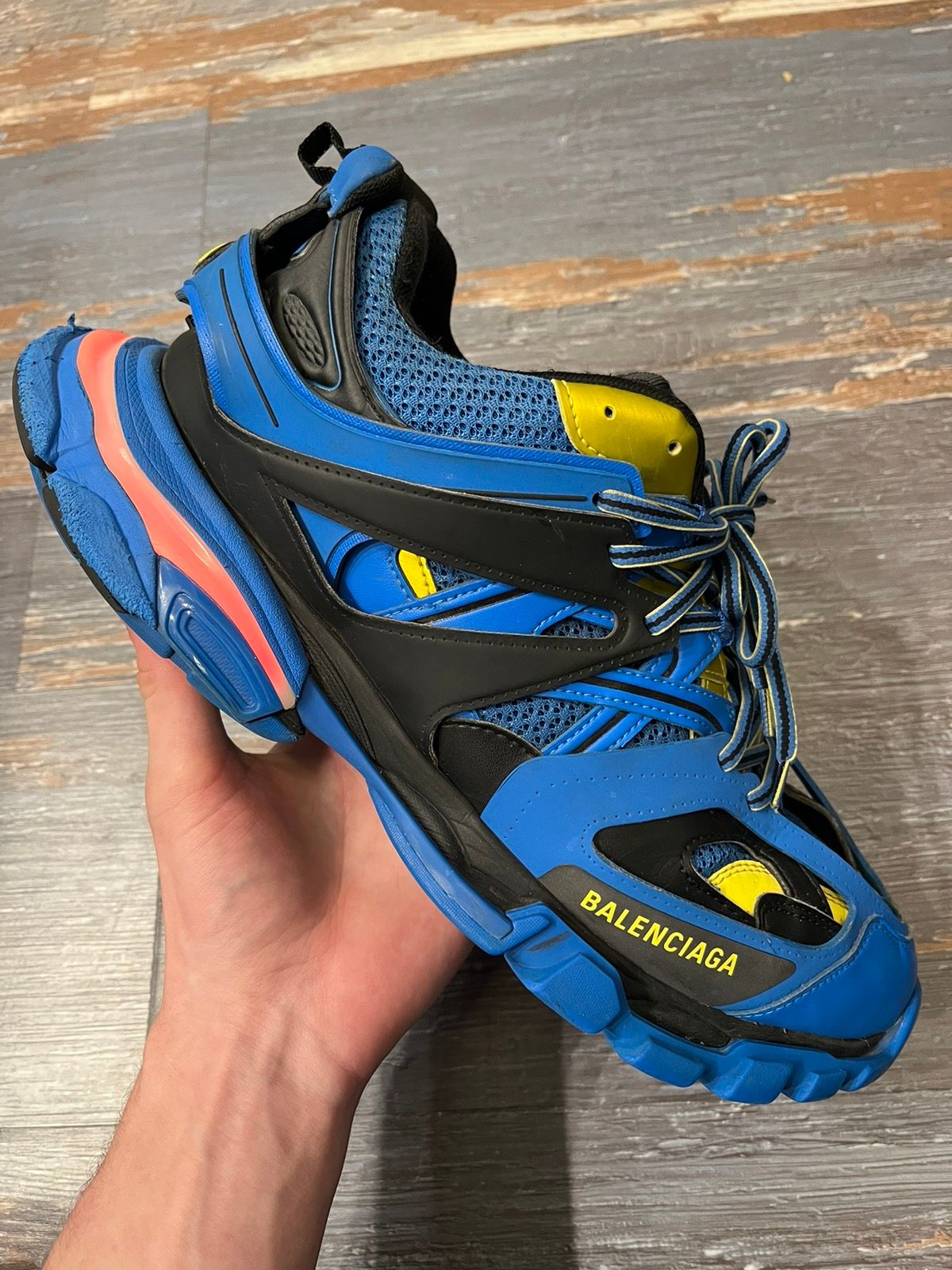 Pre-owned Balenciaga Track Led Shoes In Blue/yellow
