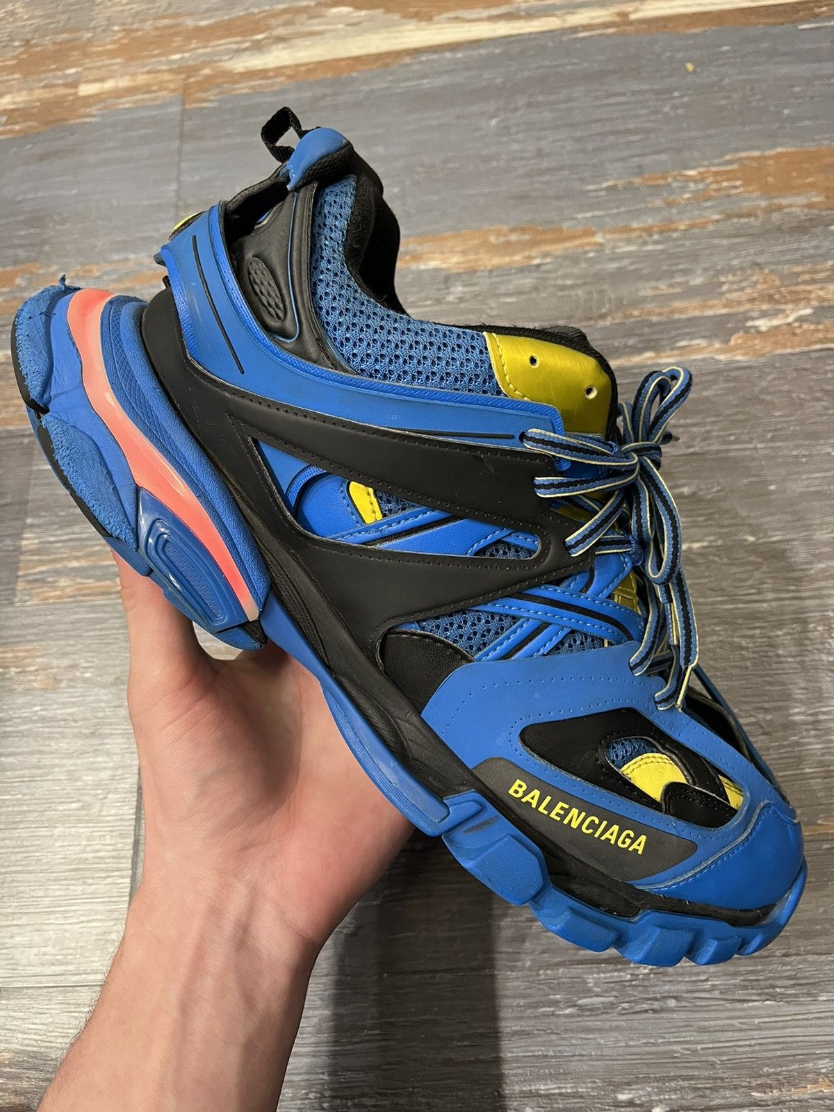 Pre-owned Balenciaga Track Led Shoes In Blue/yellow