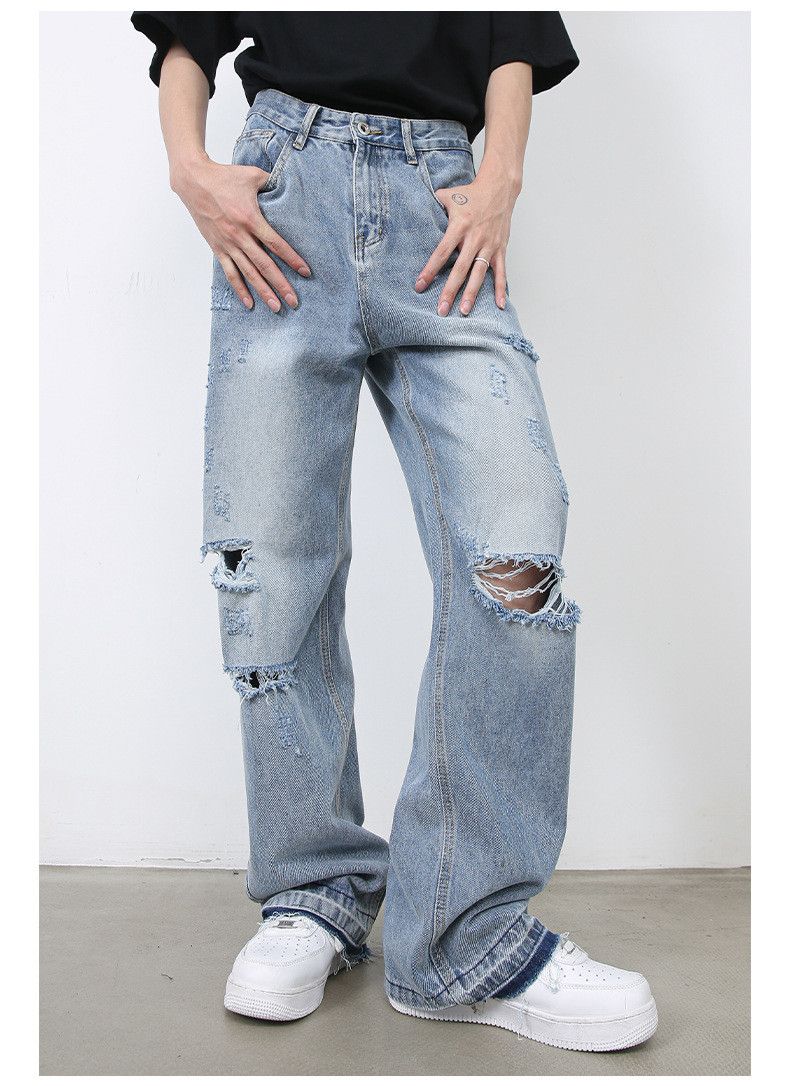 Japanese Brand American retro high street men's versatile ripped jeans Size US 32 / EU 48 - 3 Thumbnail