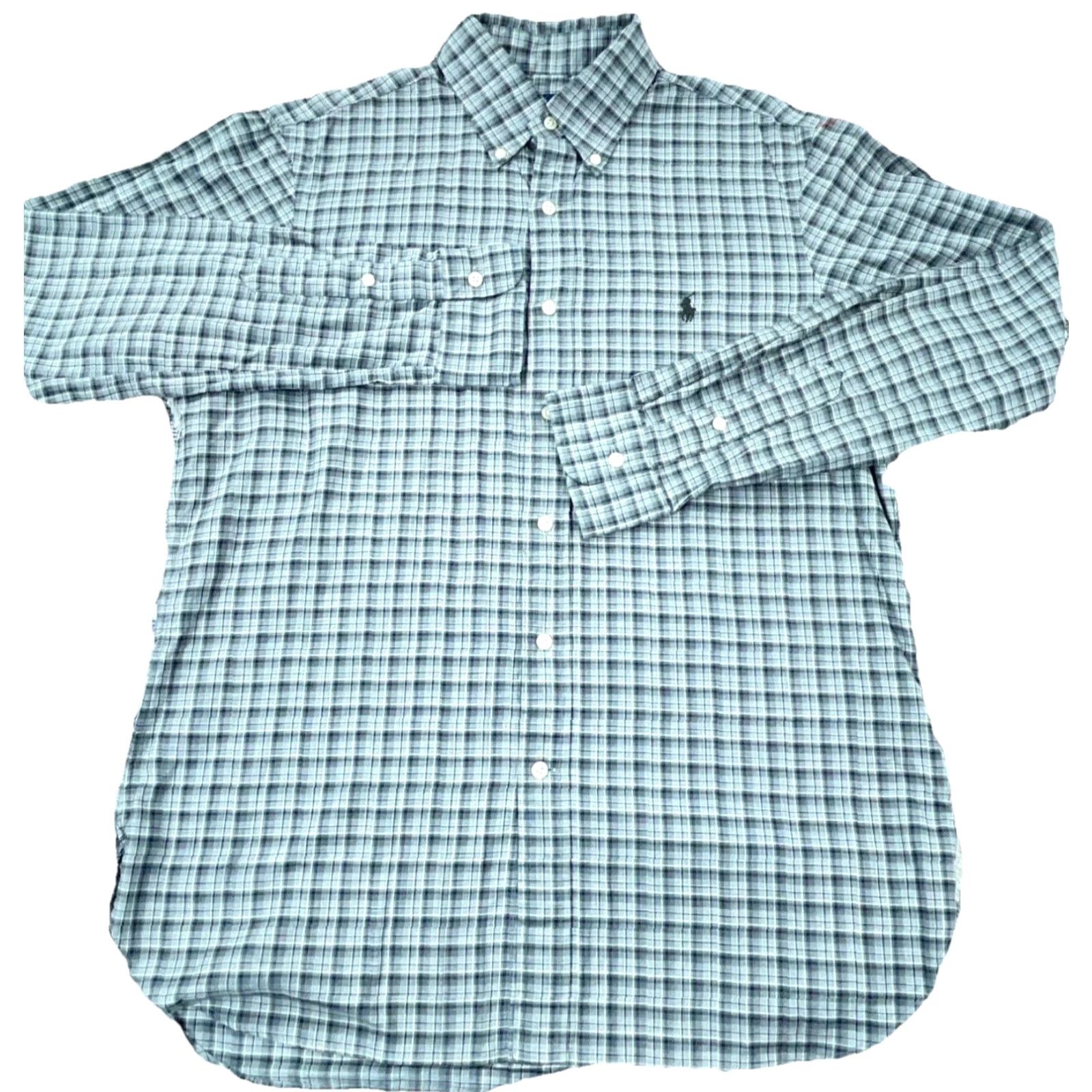Ralph Lauren Ralph Lauren Shirt Men Medium Gray Plaid Button Up Dress Tartan Pony Soft Adult Size 42R - 3 Thumbnail
