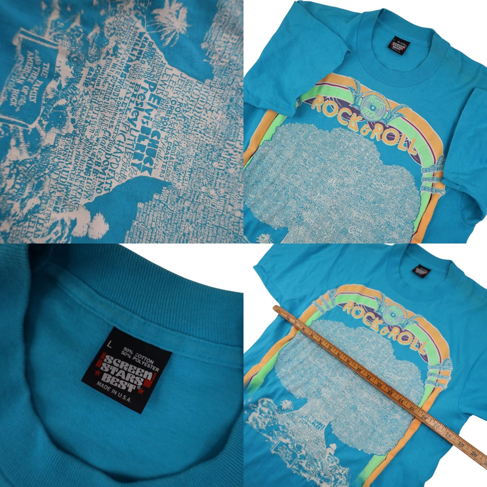 Vintage VINTAGE Rock & Roll Family Tree Mens Large Graphic T Shirt Blue Size US L / EU 52-54 / 3 - 8 Thumbnail