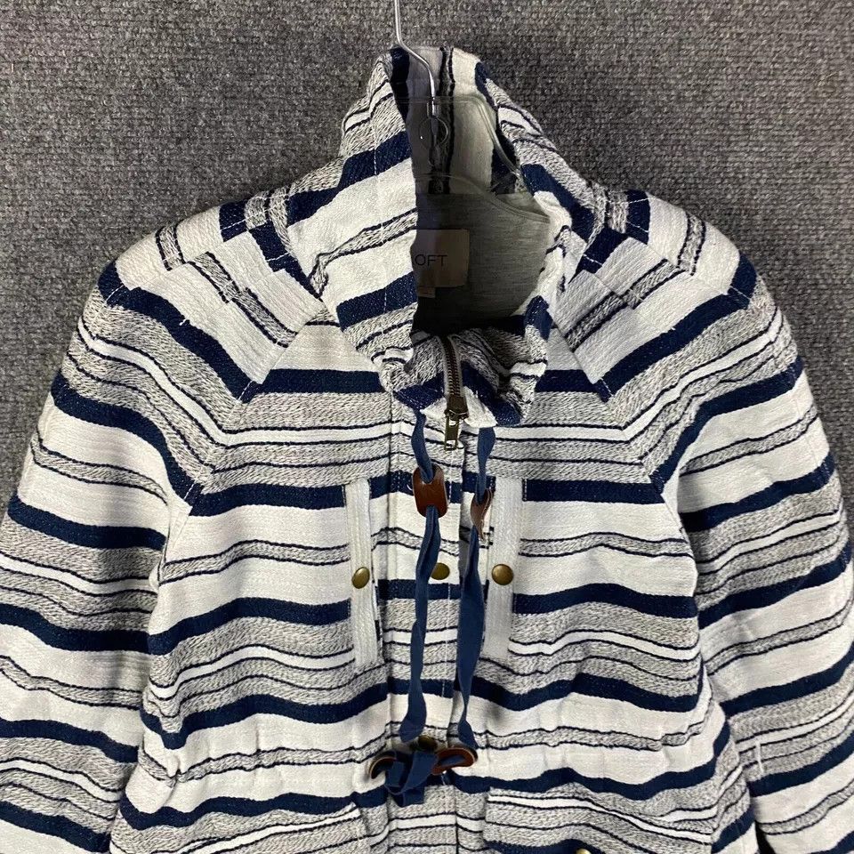 Loft LOFT Jacket Women's Small Striped Mock Neck Snap Full Zip Size S / US 4 / IT 40 - 2 Thumbnail