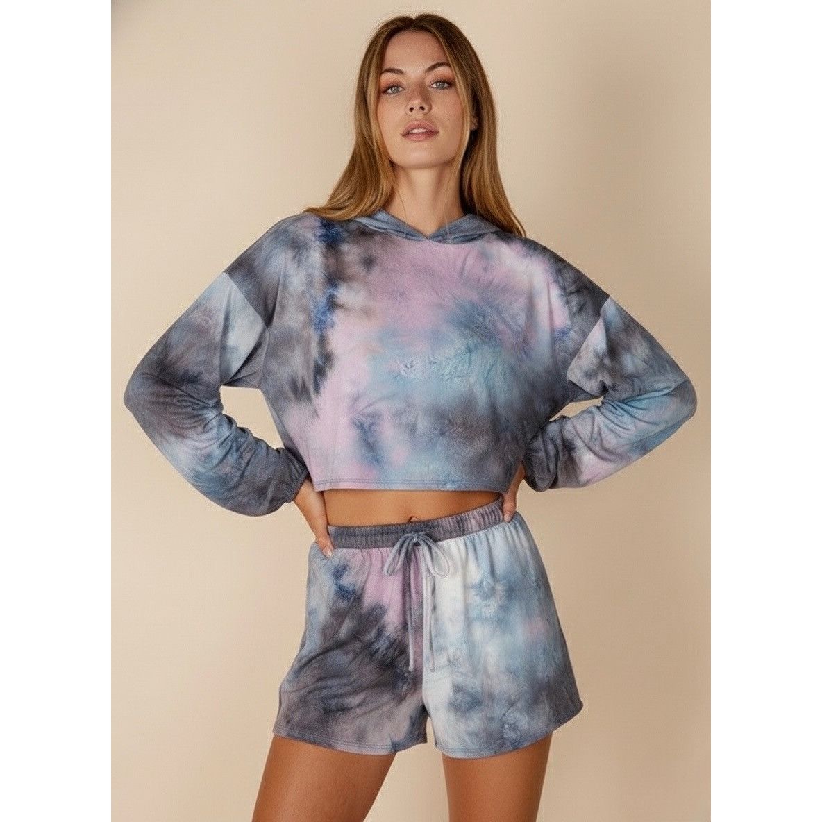 Other NWT Tie Dye Cropped Hoodie & Shorts 2 Piece Set | Athleisure Size L / US 10 / IT 46 - 1 Thumbnail