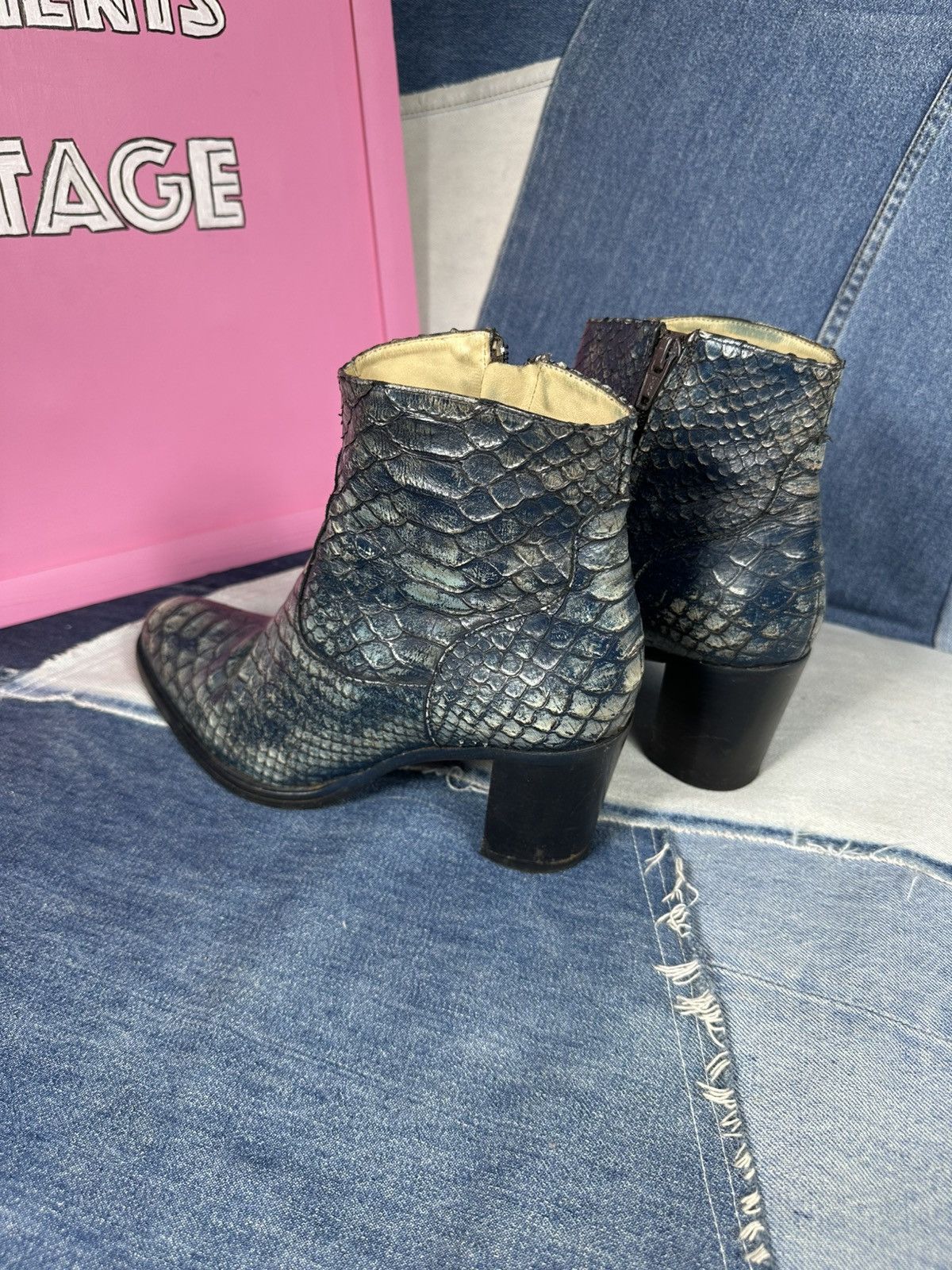 Other Free Lance Heels Ankle Boots Exotic Leather Snake Cowboy Size US 8 / IT 38 - 4 Thumbnail