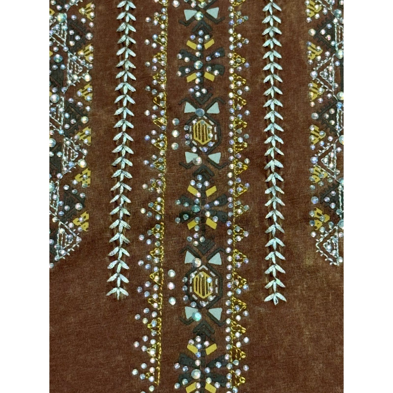 Vintage Back in the Saddle Tank Top Women's Size Small Brown Gold White Gems Western Tank (S) Brown Womens Western Fitness Size S / US 4 / IT 40 - 3 Thumbnail