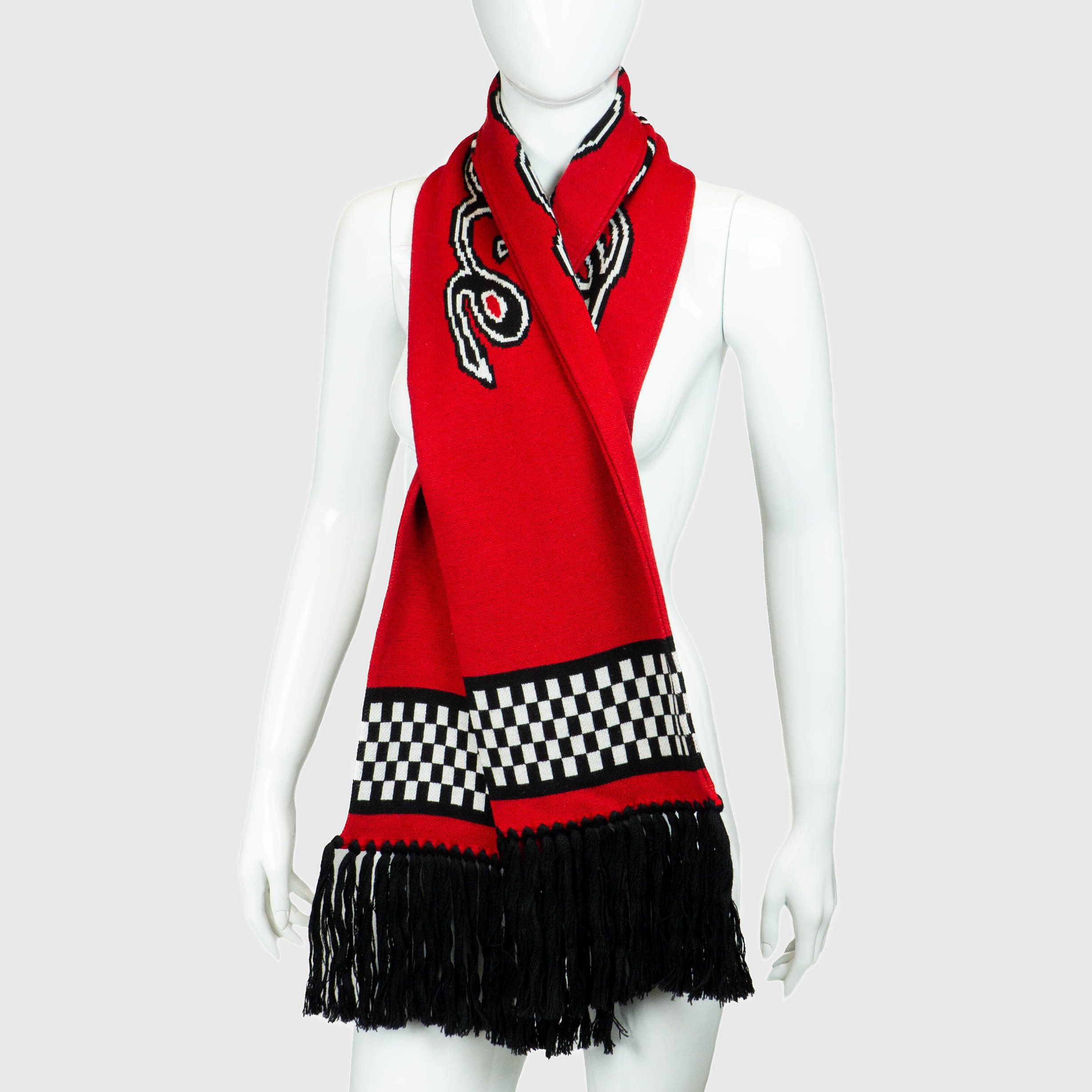 Versace VERSACE Multicolor Logo Embroidered Wool Knit Fringed Scarf Size ONE SIZE - 1 Thumbnail
