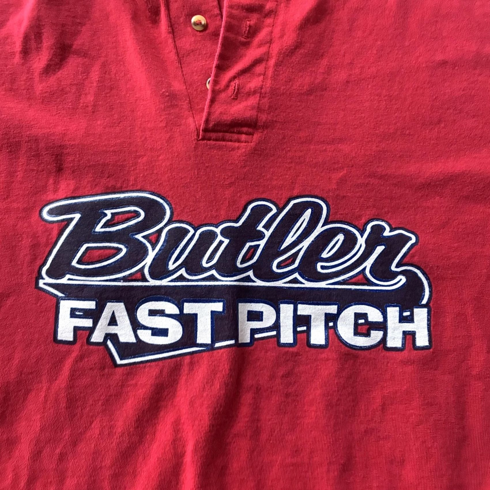Vintage VINTAGE Butler Pa Fast Pitch Cotton Deluxe Shirt Mens XL Red Henley T-Shirt Sports Softball Tee Size US XL / EU 56 / 4 - 2 Thumbnail