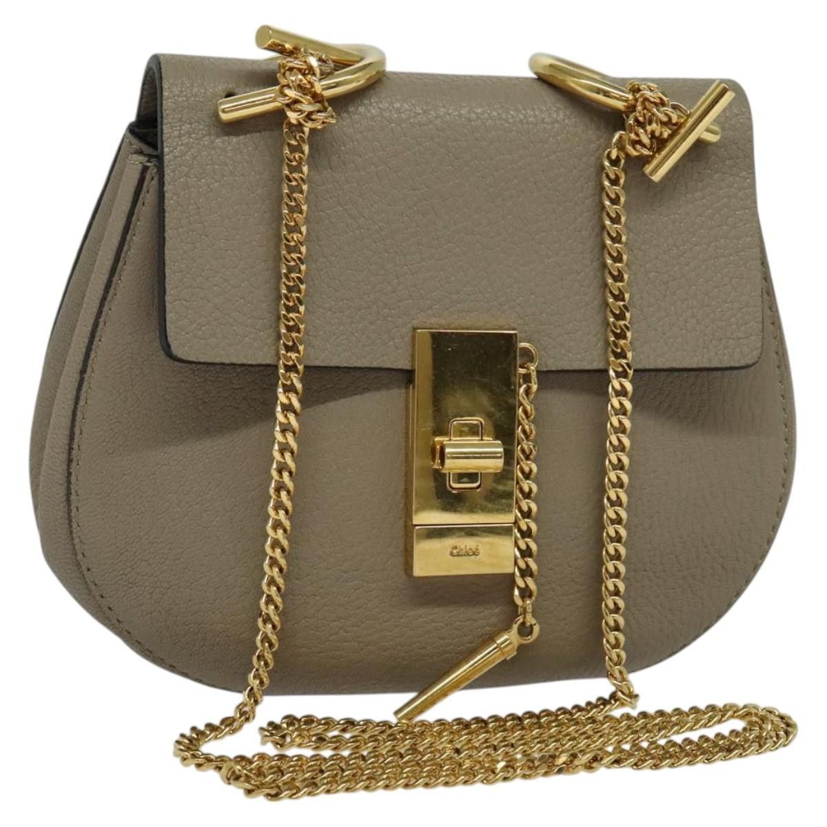 Chloe Chain Drew Shoulder Bag Leather Gray Gold Auth Sw540 in Gray/Gold, Women's