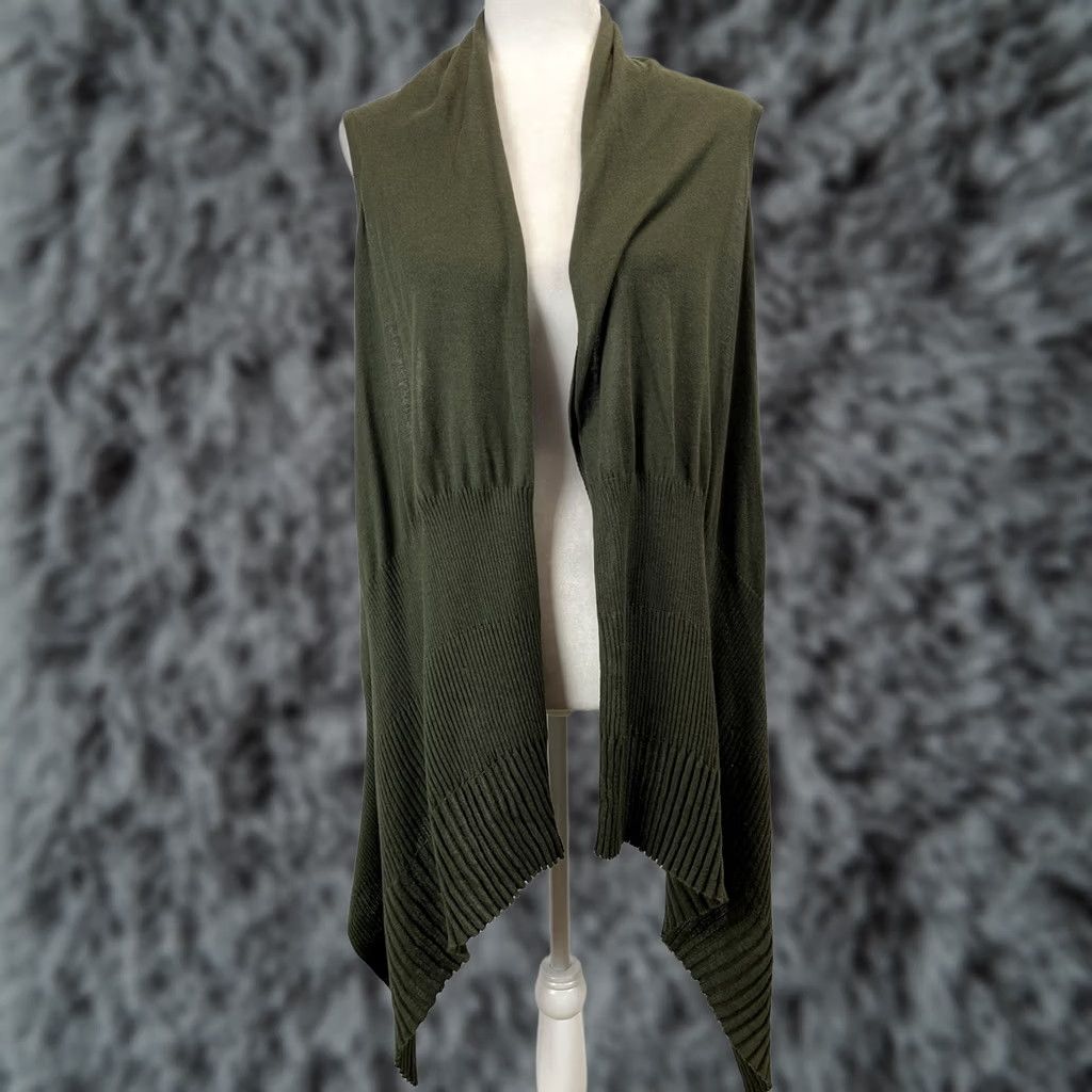 Coldwater Creek Coldwater Creek Vest Sweater Open Front One Size Womens Olive Green Boho Festival Knit Cardigan Size ONE SIZE - 1 Thumbnail