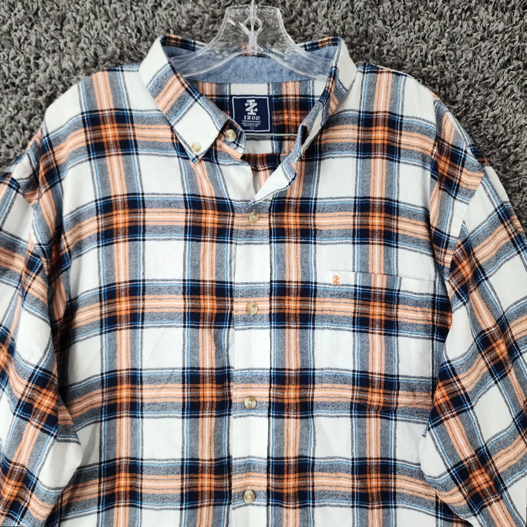 Izod VINTAGE IZOD Flannel Shirt Plaid Long Sleeve Button-Up 2XL White Blue Orange Mens Size US XXL / EU 58 / 5 - 3 Thumbnail