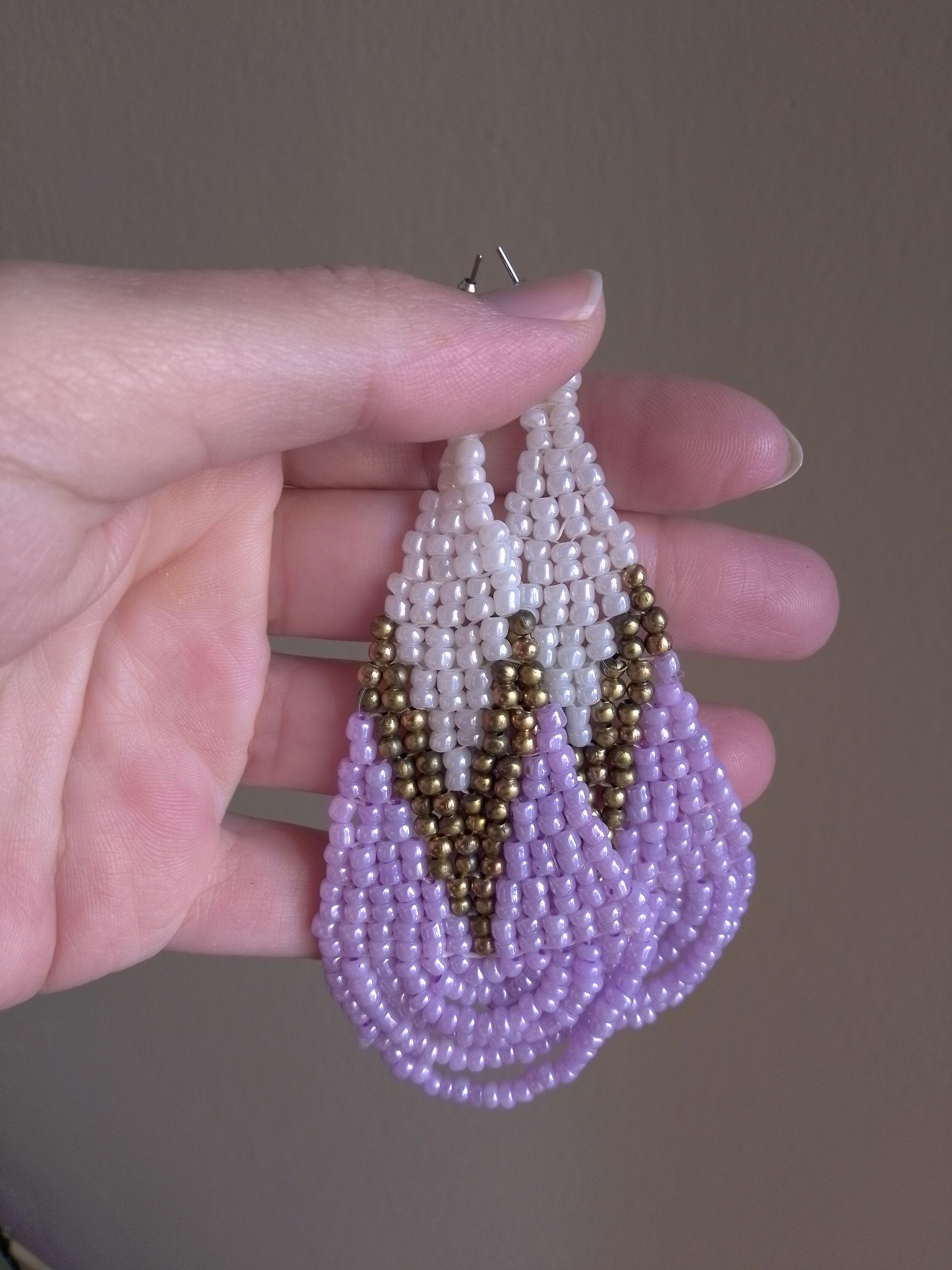 Handmade Earrings Extra Long Elegant Teardrop White/Purple Size ONE SIZE - 4 Thumbnail