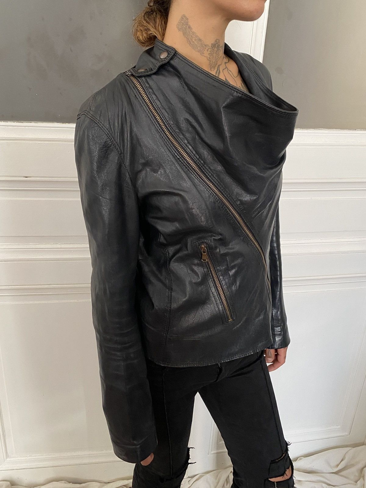 If Six Was Nine Avant garde drapped asymmetrical leather jacket Size S / US 4 / IT 40 - 7 Thumbnail