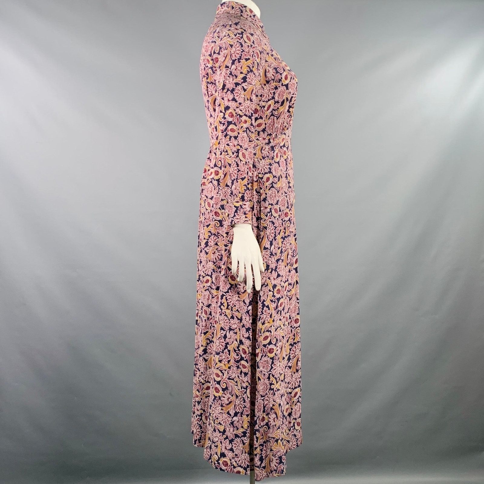 Max Mara Size 12 Navy Burgundy Silk Abstract Floral Long Shirt Dress Size L / US 10 / IT 46 - 3 Thumbnail