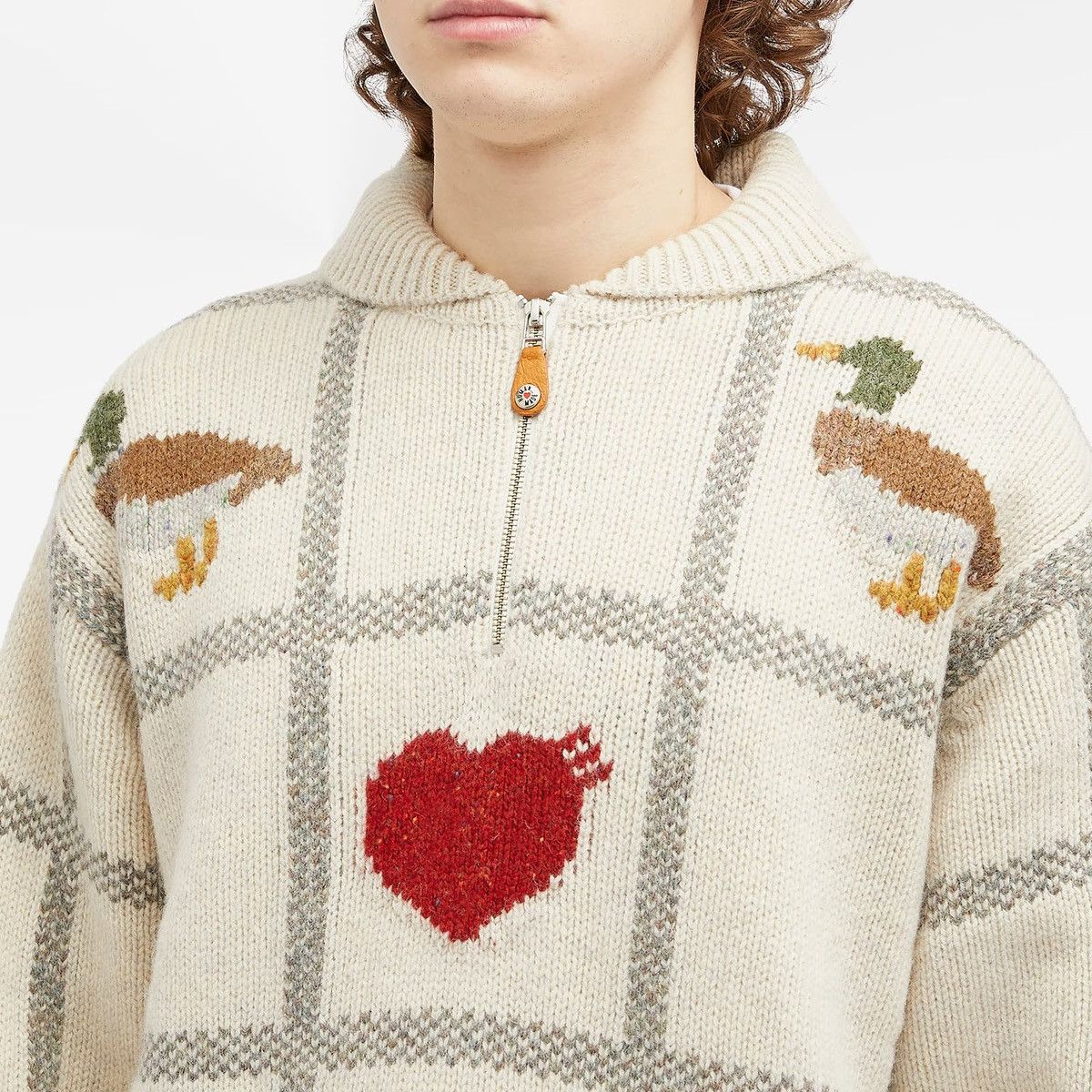 Human Made HUMAN MADE ANIMAL HALF-ZIP KNIT SWEATER White | Grailed