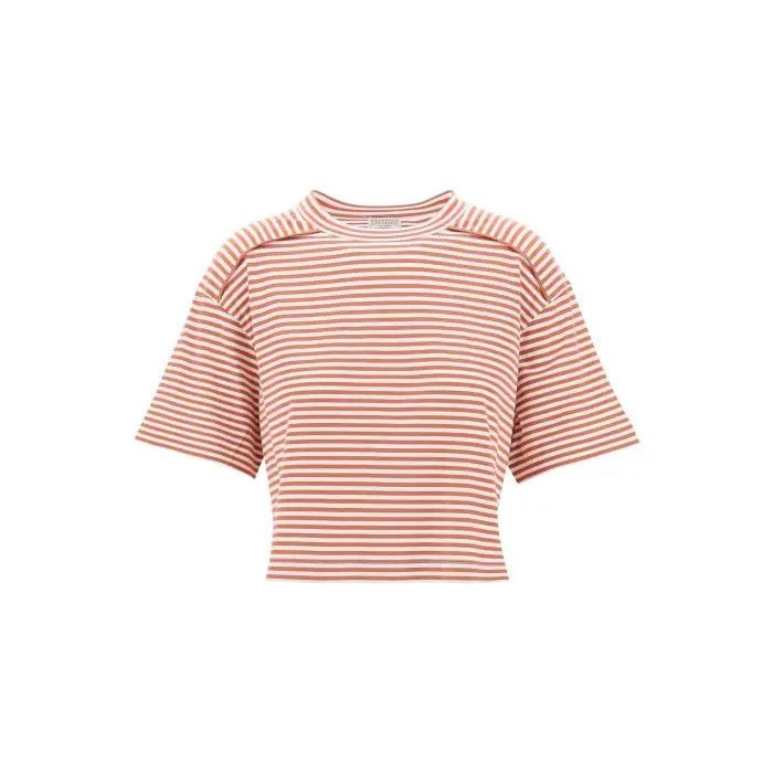 image of Brunello Cucinelli O1S22I1N0424 Striped Boxy T-Shirt In Orange, Women's (Size Medium)