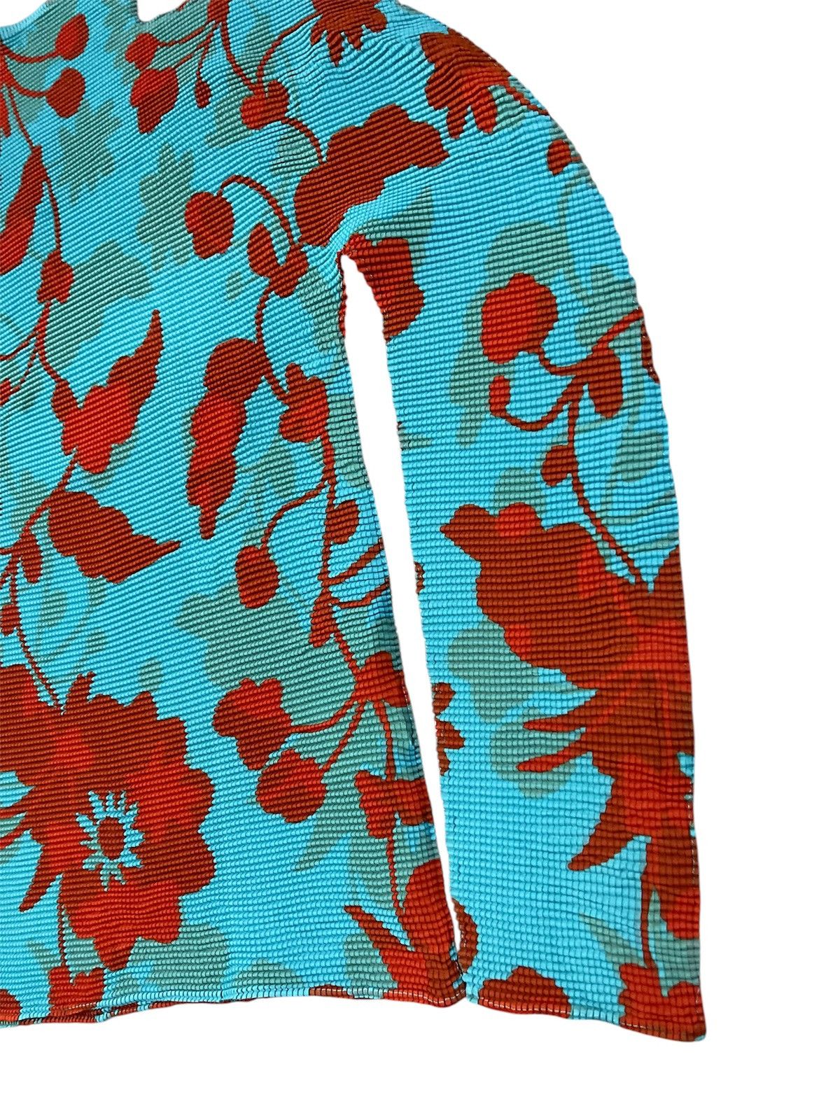 Pleats Please Issey Miyake Issey Miyake Floral Hi Neck Pleated Top In Turquoise Color Size S / US 4 / IT 40 - 6 Thumbnail