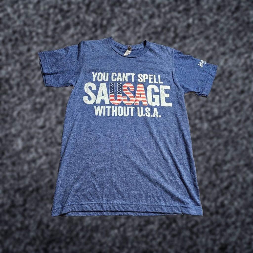 Spell Mens T-Shirt Bayside Funny Patriotic You Can't Spell Sausage Without USA Short Sleeve Crew Neck Blue Cotton Blend S Small Color: Blue Size US S / EU 44-46 / 1 - 1 Thumbnail