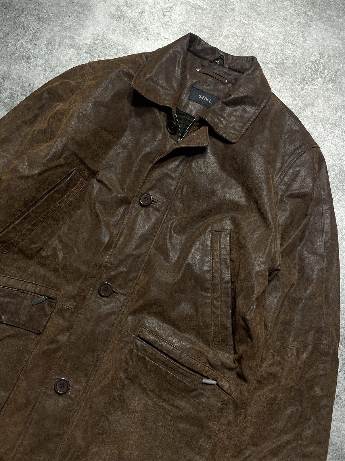 Vintage RARE🔥Vintage Y2K Real Genuine Leather Jacket Sakl Solid Size 3XL / US 20-22 - 4 Thumbnail