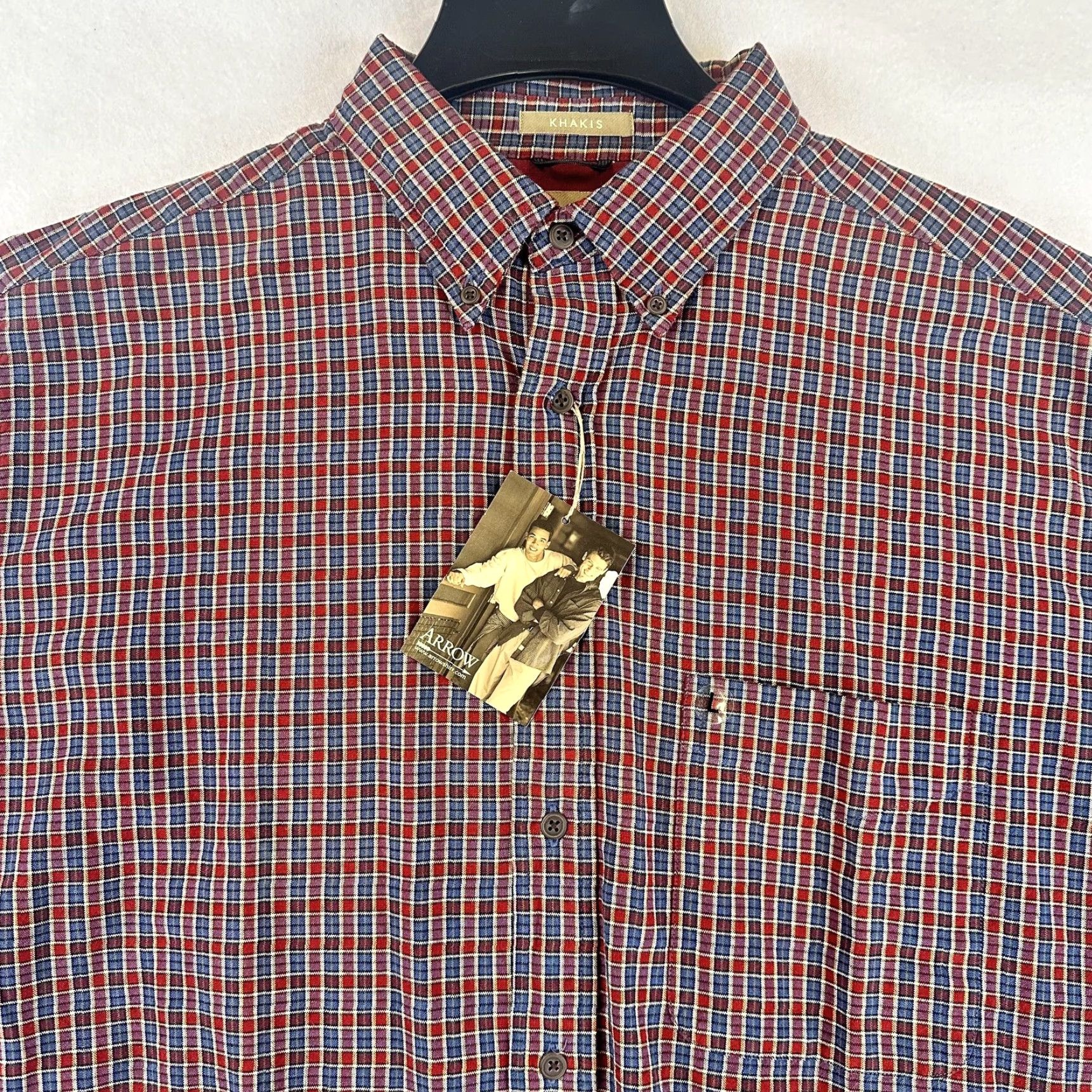 Arrow Arrow Shirt Mens Large Red Plaid Button-Down 100% Cotton Long Sleeve Shirt Size US L / EU 52-54 / 3 - 3 Thumbnail