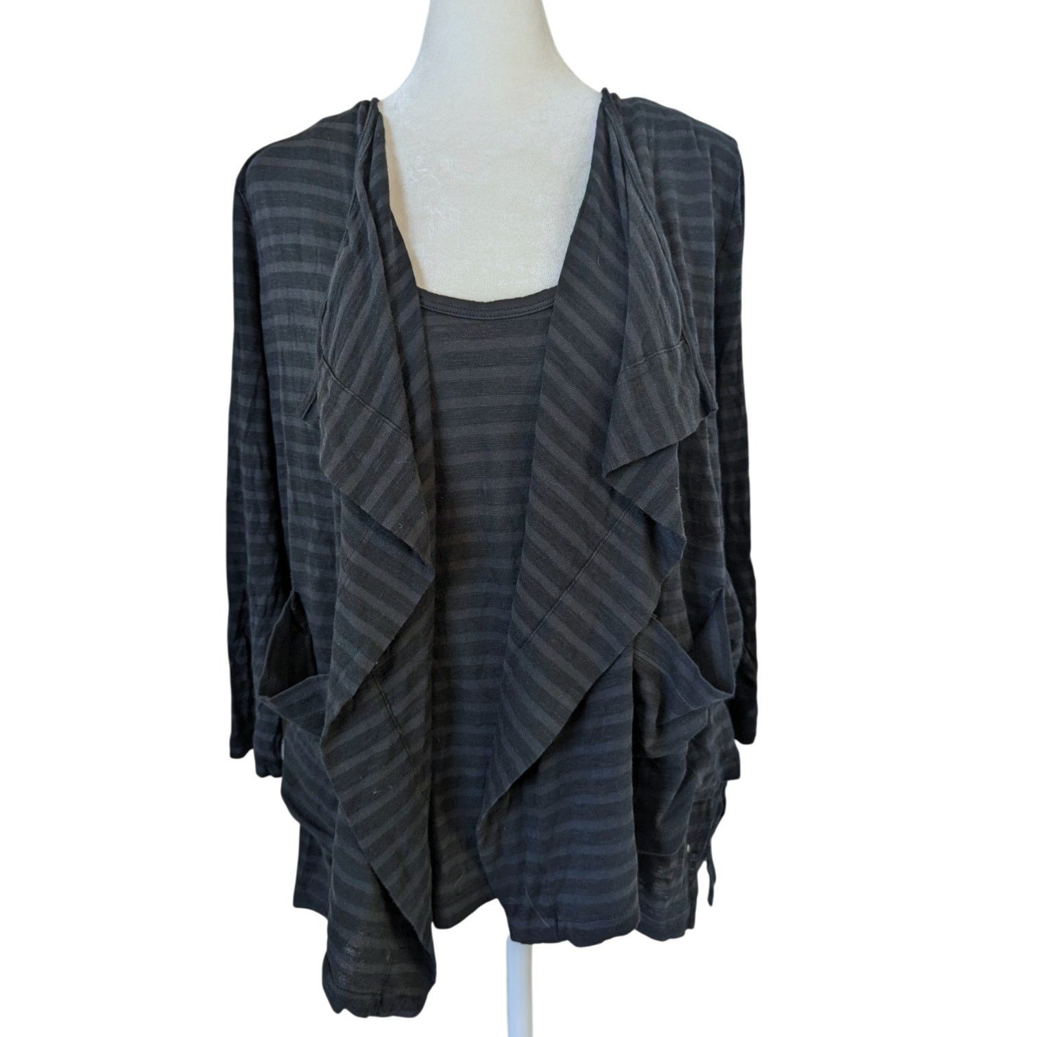 Other Lilla P Striped Black Tank Top Cardigan Pima Cotton Duo XS/S Size XS / US 0-2 / IT 36-38 - 2 Thumbnail