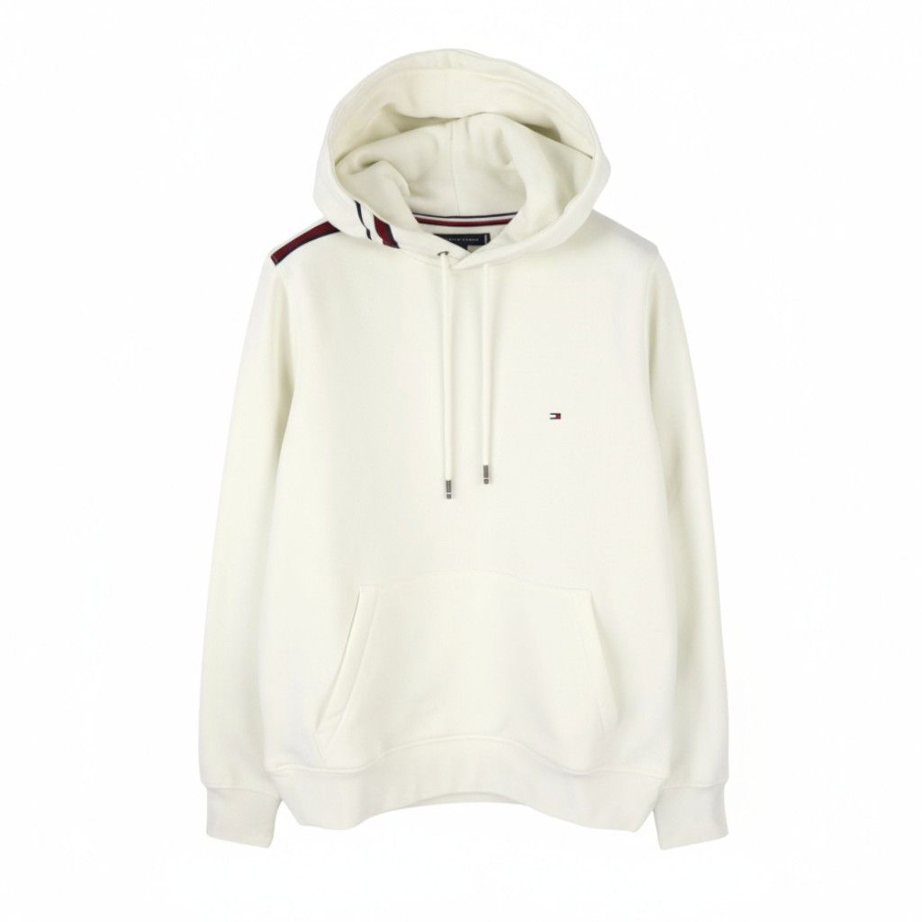 Tommy Hilfiger GLOBAL STRIPE L Ivory Logo Hoodie 87398 Size US L / EU 52-54 / 3 - 1 Thumbnail