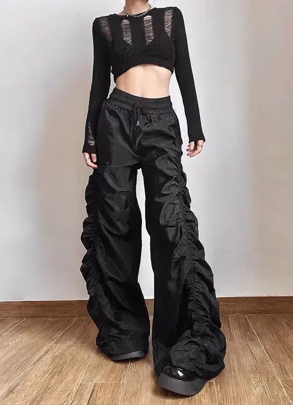 VIBE Black y2k ruched pants Size US 32 / EU 48 - 1 Thumbnail