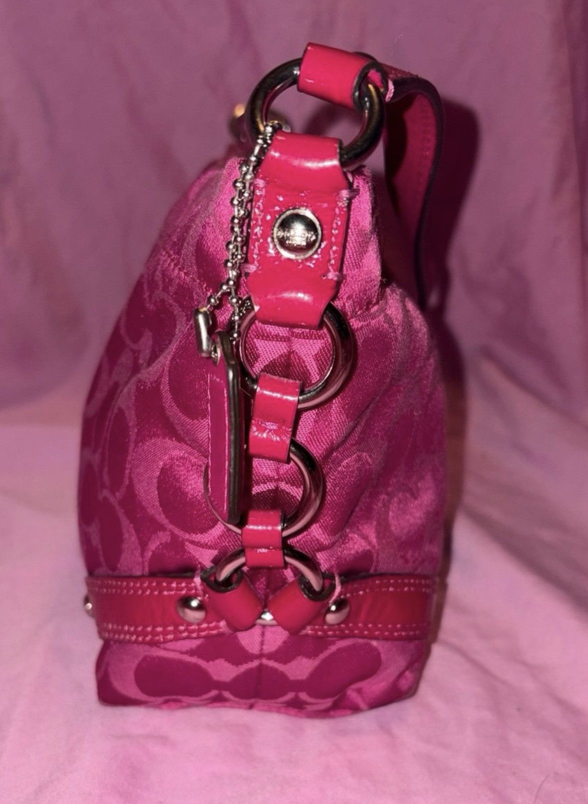 Coach Coach signature Carly pink fuchsia patent leather trim bag Size ONE SIZE - 5 Thumbnail
