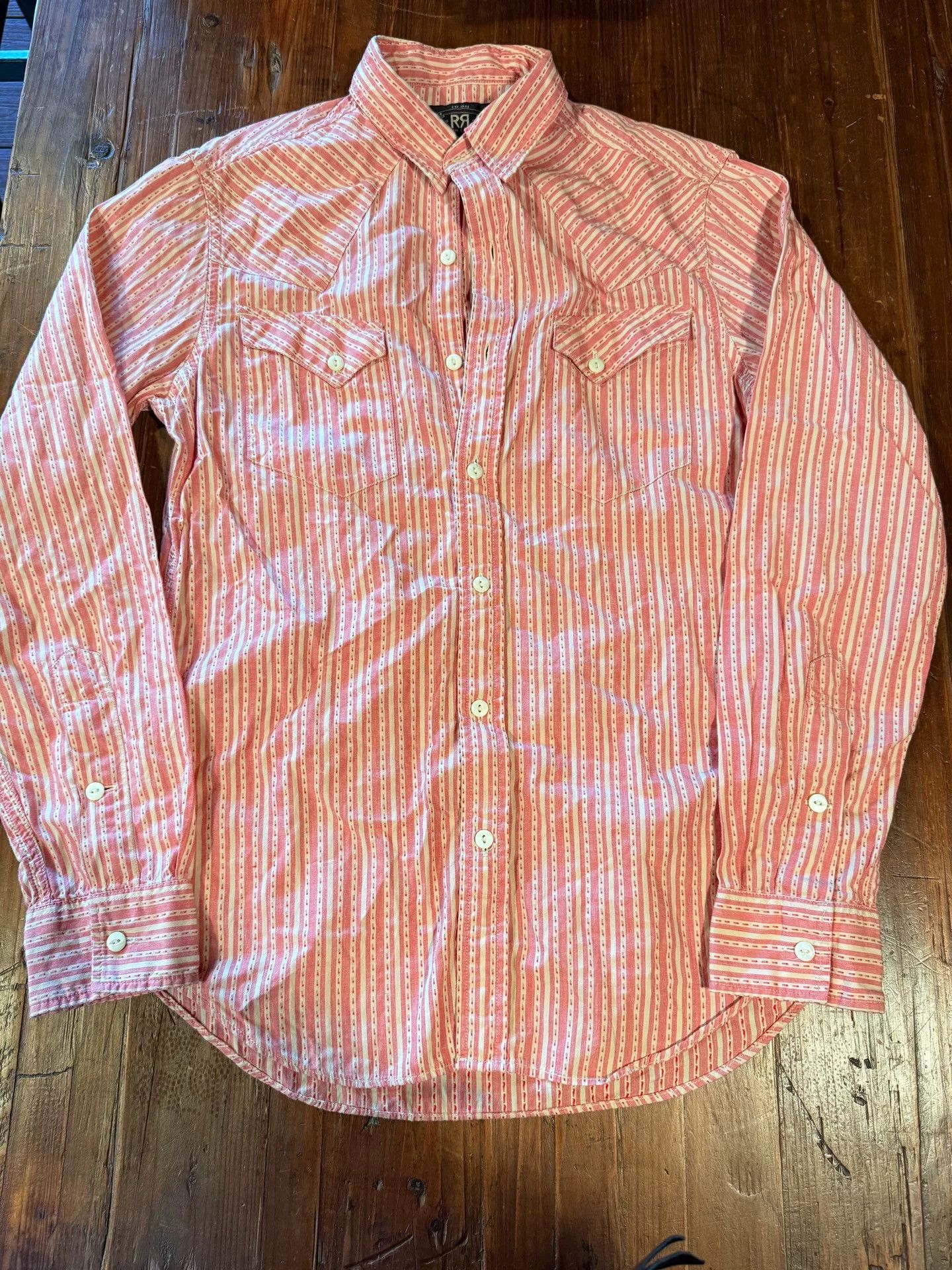 RRL Ralph Lauren RRL Ralph Lauren Orange White Striped Shirt Size US S / EU 44-46 / 1 - 1 Thumbnail