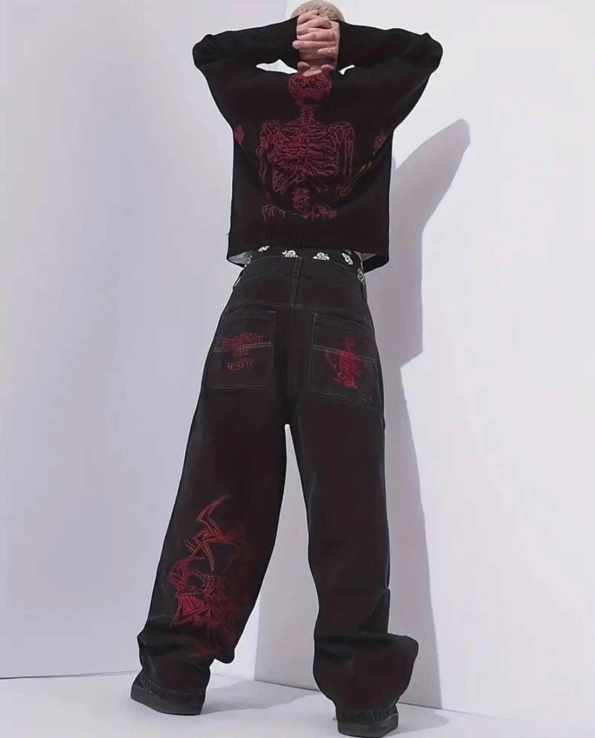 Japanese Brand × Jean Bleeding Embroidered Baggy Jeans Y2K Hippie Hoppie Size US 31 - 4 Thumbnail