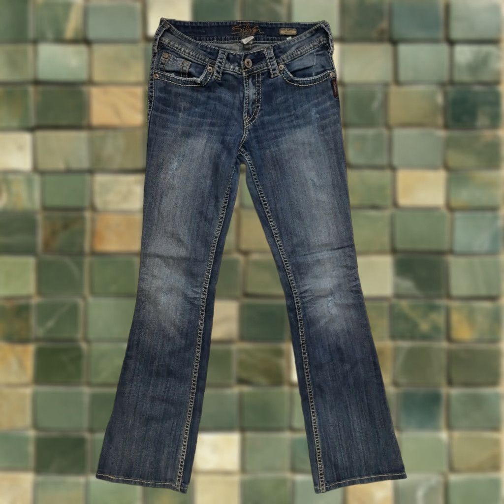 Silver Jeans Co. VINTAGE Silver Jeans Suki Surplus Jeans Womens 28x36 30x32 Flap Pockets Bootcut Medium Blue Mens Womens Boys Girls Size 28" / US 6 / IT 42 - 1 Thumbnail