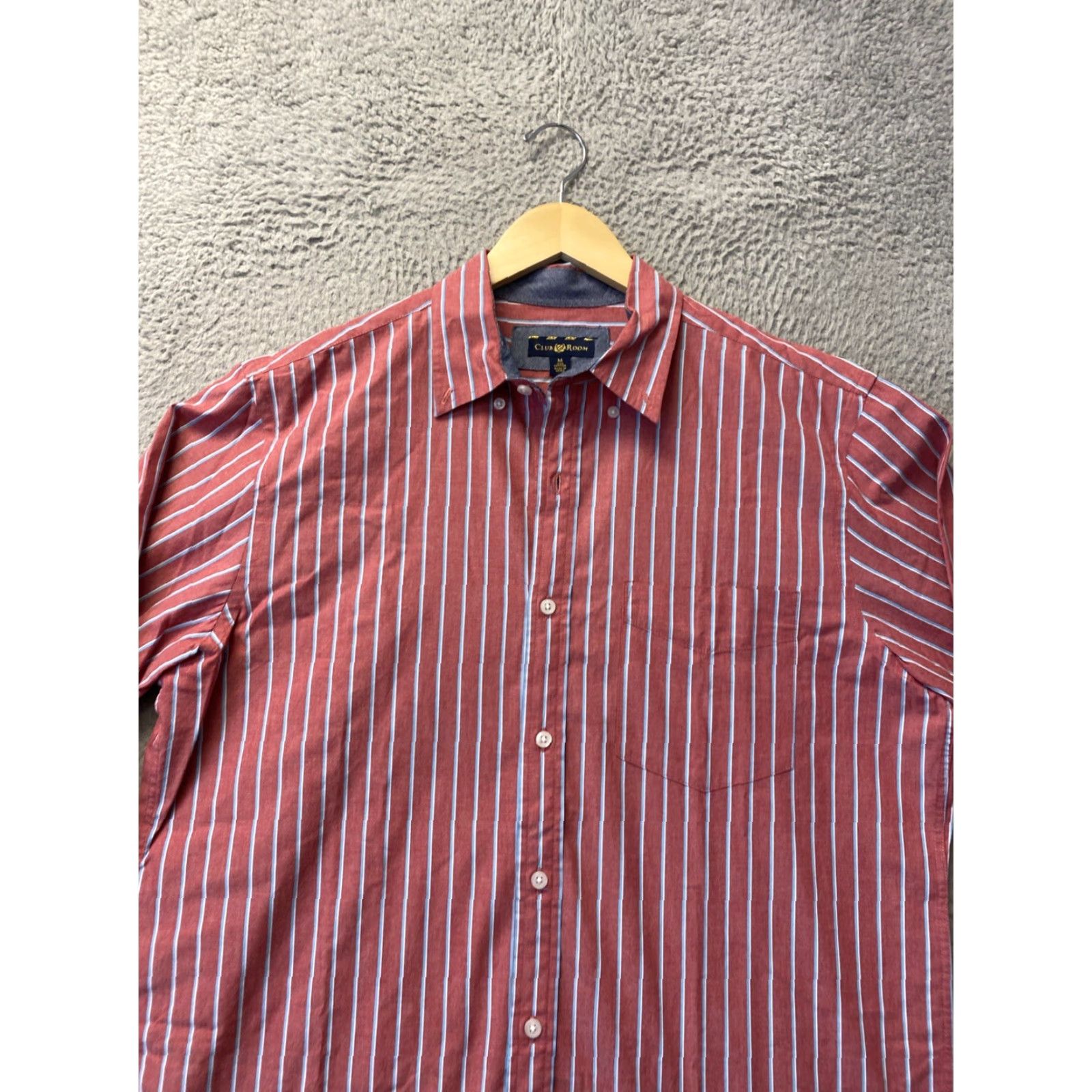 Club Room Club Room Dress Shirt Men M 100% Cotton Blue Maroon Striped Button-Down Wrinkle-Resistant Regular Sleeve 34/35 PMID 12331 Size 40R - 2 Thumbnail