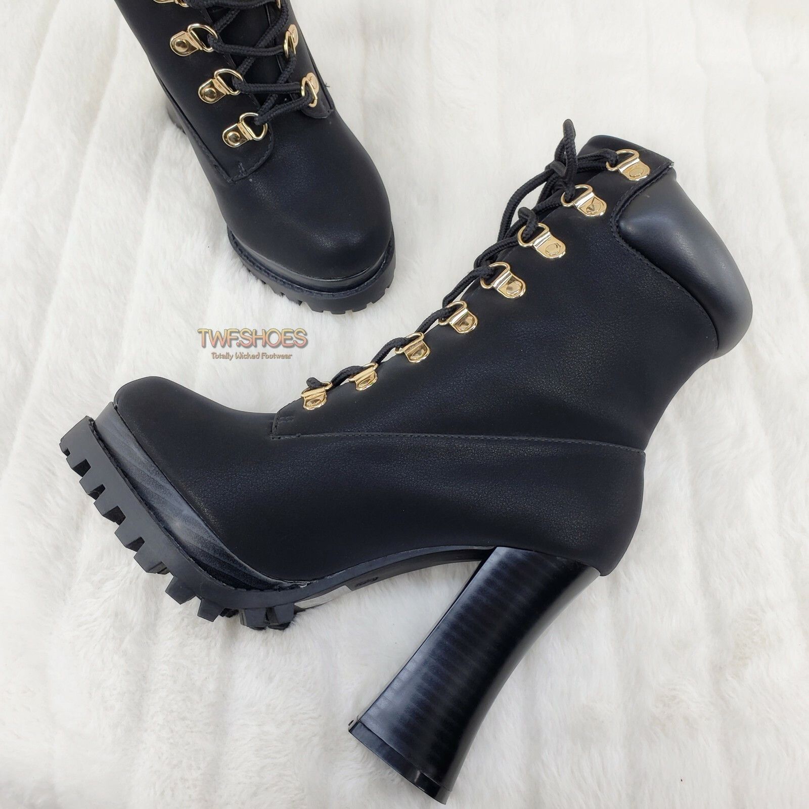 Other CR Nellie Lace Up Ankle Boots 4.5" Wood Grain Chunky Flared Size US 9 / IT 39 - 1 Thumbnail