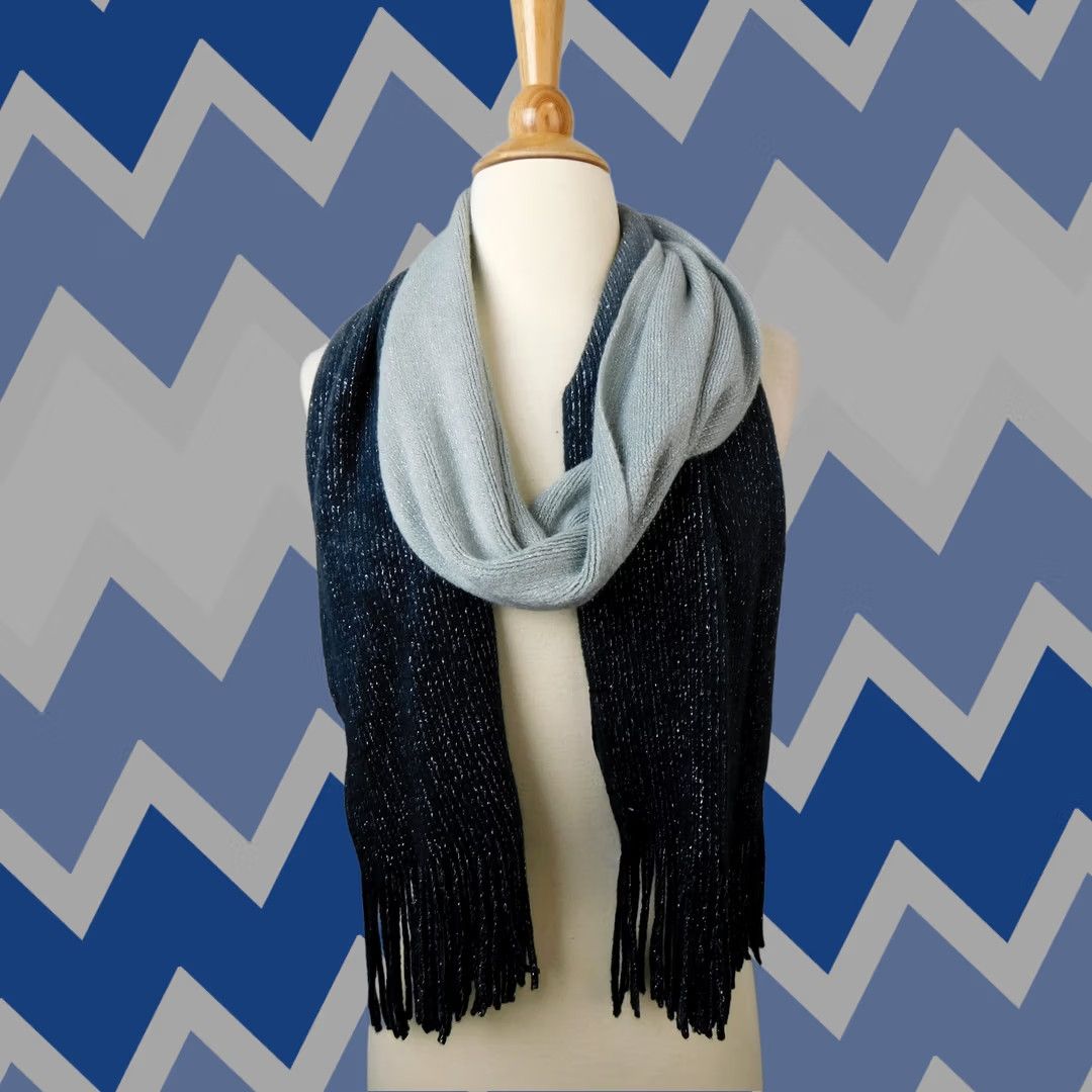 Vintage Cejon Metallic Shimmer Ombre Fringe Scarf Grey Black Silver 72" Knit Acrylic Polyester Women Scarf Mens Womens Fansundefined Size ONE SIZE - 1 Thumbnail