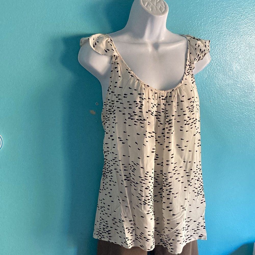 Cynthia Rowley Cynthia Vincent Twelfth Street Silk Flutter Cap Sleeve Tank Sz S Blouse w/ Fish Size S / US 4 / IT 40 - 10 Thumbnail