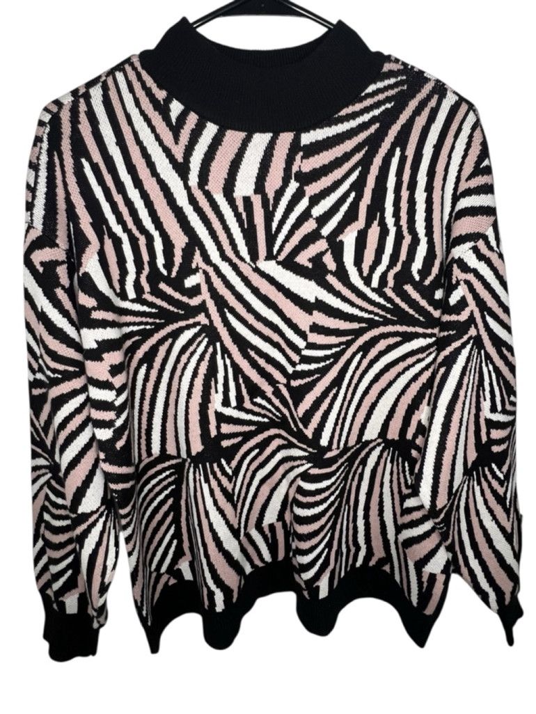 Anne Klein Anne Klein Retro Zebra Print Mock Neck Pullover Sweater Size L / US 10 / IT 46 - 1 Thumbnail