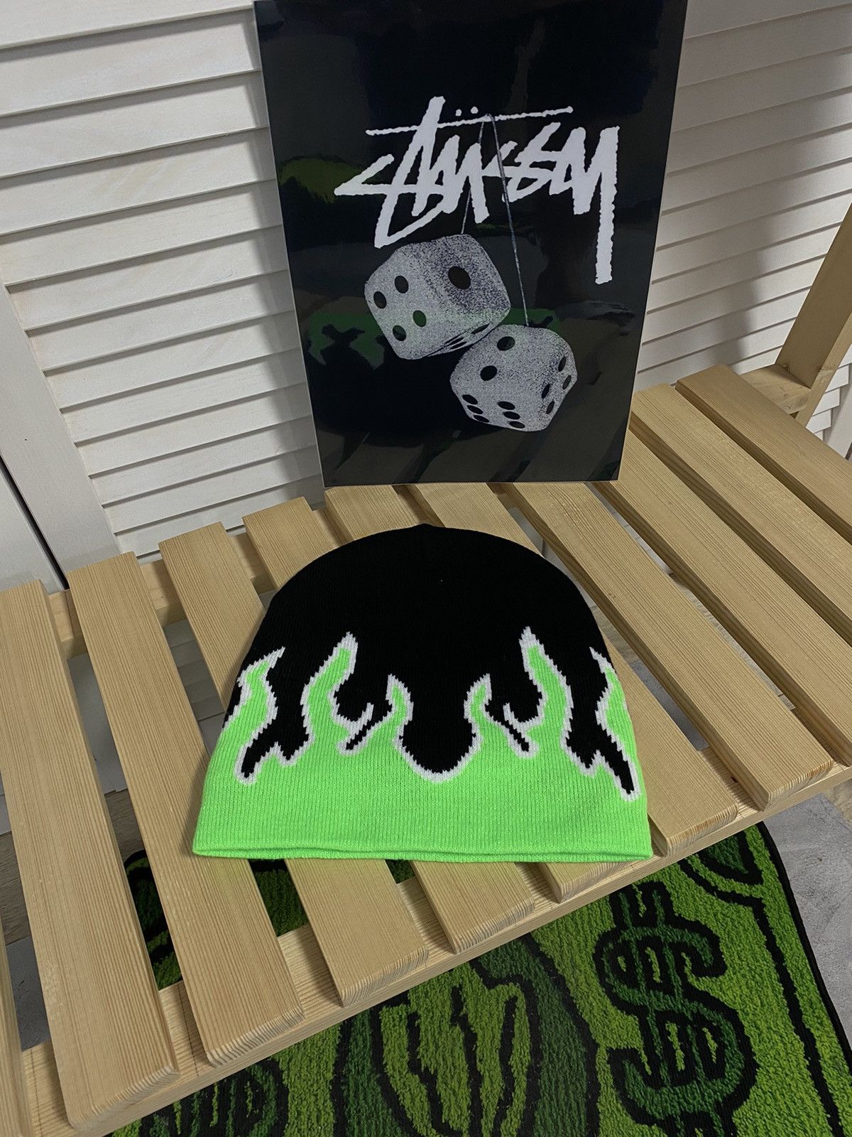 Hysteric Glamour × Japanese Brand Aesthetic Hat Y2K Green Fire Beanie Size ONE SIZE - 1 Thumbnail