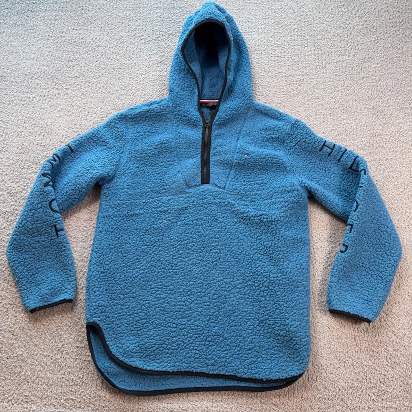 Tommy Hilfiger Tommy Hilfiger Womens Blue Sherpa Fleece Half Zip Hoodie M Size M / US 6-8 / IT 42-44 - 1 Thumbnail
