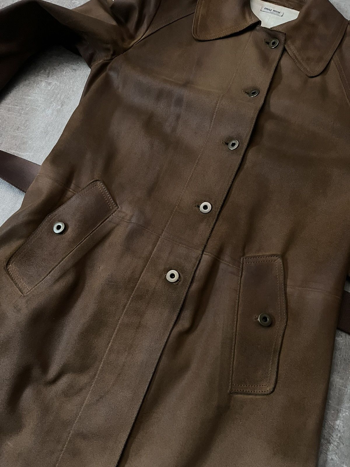 Miu Miu Miu Miu vintage sude leather brown trench coat rare Size L / US 10 / IT 46 - 16 Thumbnail