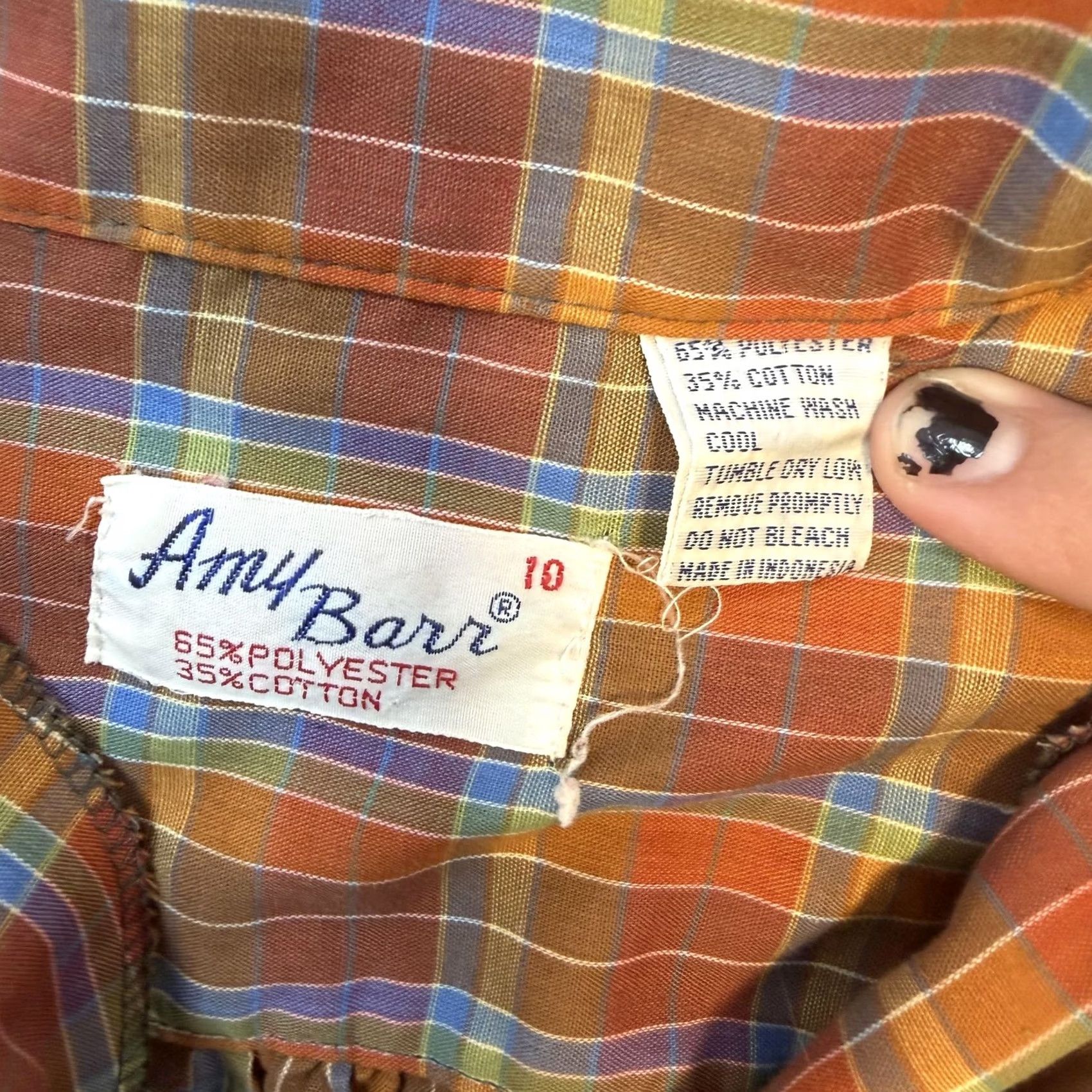 Vintage Vintage Amy Barr Button-Up Shirt Womens 10 Orange Plaid Long Sleeve Lightweight T1823 Size L / US 10 / IT 46 - 2 Thumbnail
