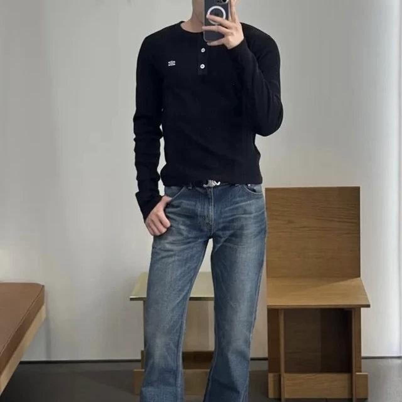 Celine CELINE Paris ribbed long sleeve Henley logo t-shirt Size US L / EU 52-54 / 3 - 1 Thumbnail