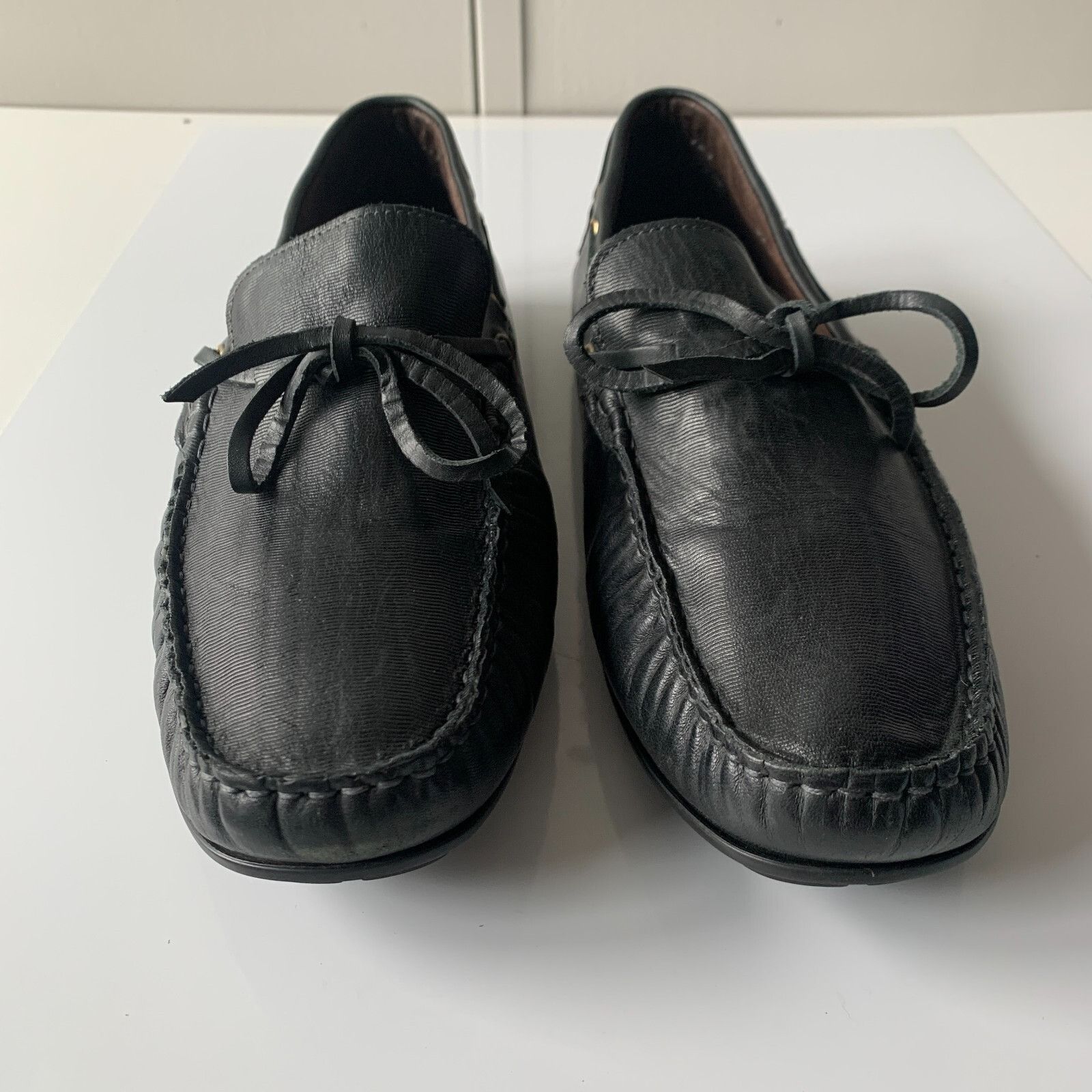 Bacco Bucci BACCO BUCCI Muse Black Leather Bow Loafers Driver Shoes Men' Size US 11 / EU 44 - 7 Thumbnail