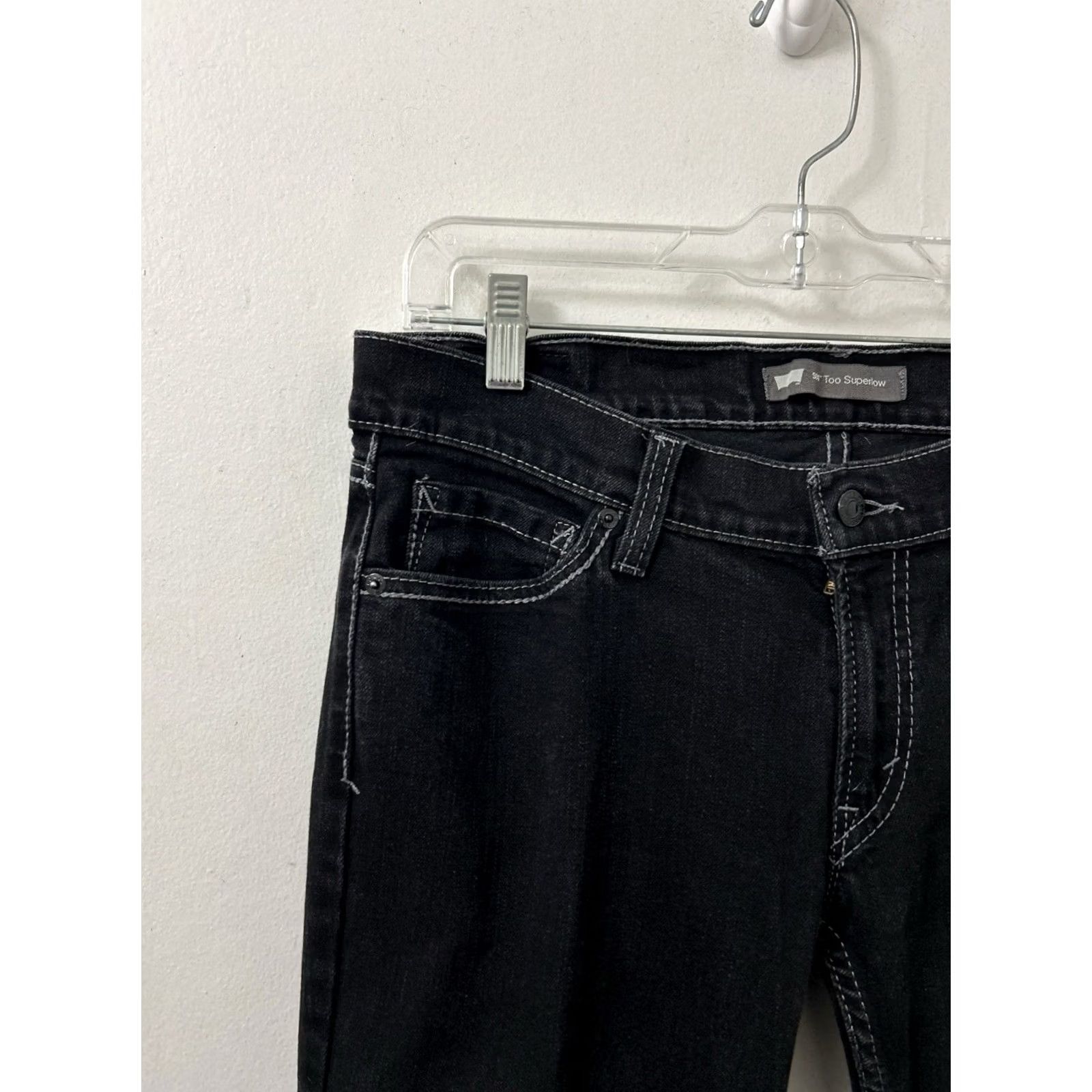 Levi's Levis 524 Too Superlow Jeans Slim Fit Black Contrast Stitching VTG Y2K Womens 13 Size 24" / US 00 / IT 34 - 4 Thumbnail