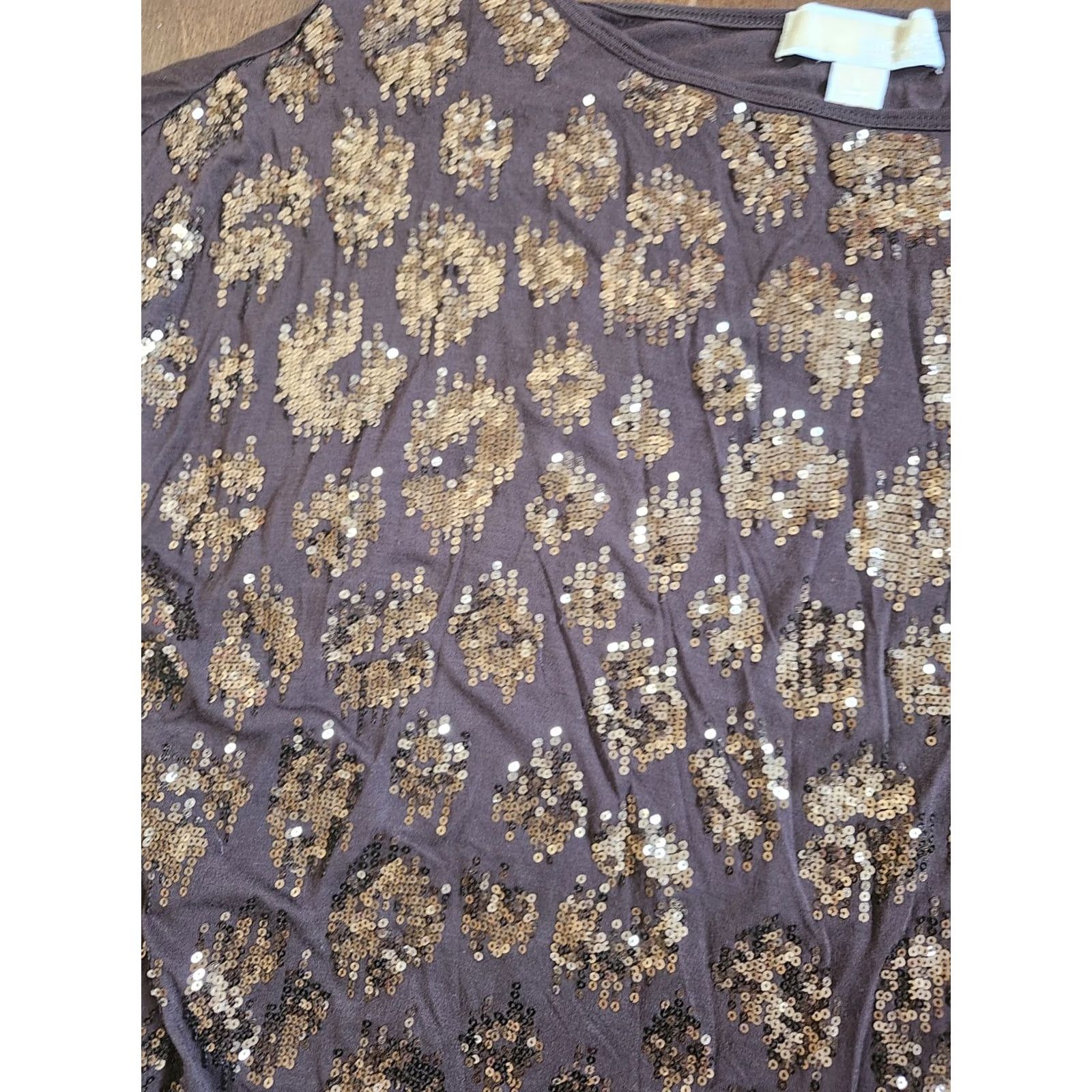 Michael Kors Michael Kors Women's Blouse - Floral Brown - Size L - Short Sleeve - Pullover - Regular Fit - All Seasons - Women Size L / US 10 / IT 46 - 3 Thumbnail