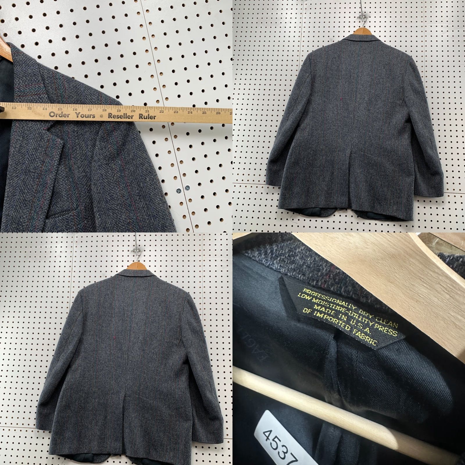 Vintage VINTAGE Eagle 100% Wool Blazer Mens Size 42 Gray Herringbone Striped USA Jacket Blazer Size 42R - 9 Thumbnail
