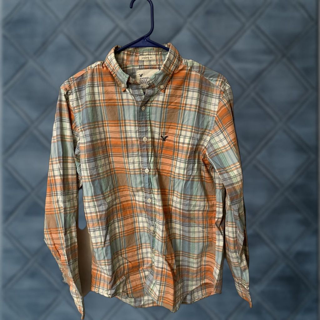 American Eagle Outfitters American Eagle Shirt Men Orange Plaid Cotton Size Small Athletic Fit Size US S / EU 44-46 / 1 - 1 Thumbnail