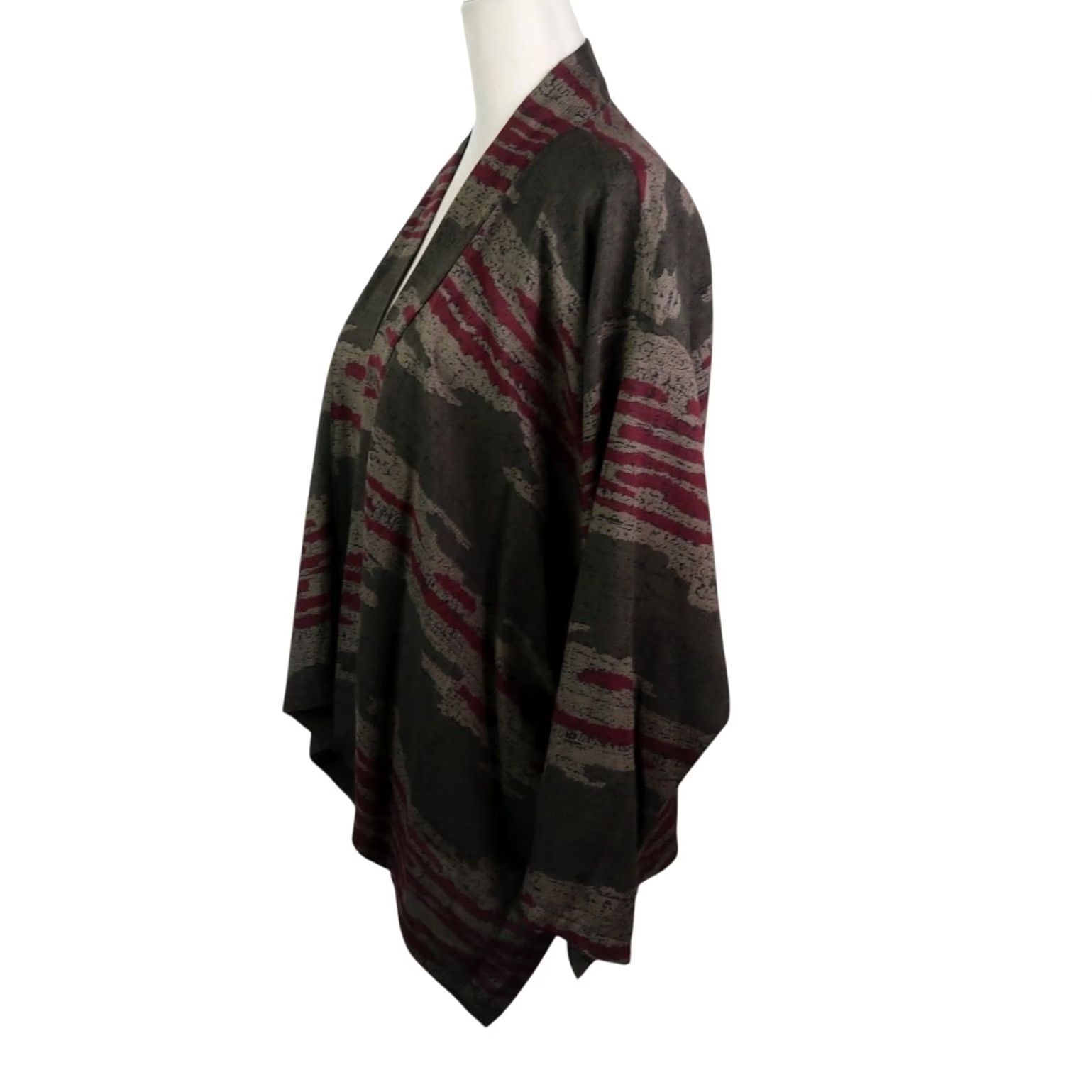 Vintage VINTAGE 90s Brown and Red Abstract Print Short Kimono Top Blouse Women's M Rayon Bohemian Kimono Style Shirt Size M / US 6-8 / IT 42-44 - 3 Thumbnail