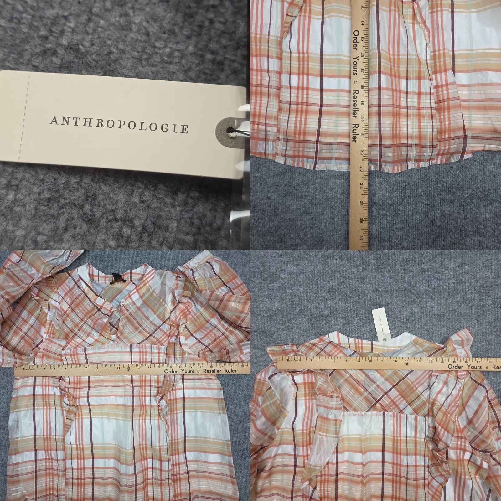 Anthropologie VINTAGE? ANTHROPOLOGIE Current Air Peasant Top Shirt Women's M Plaid Ruffled NWT Size M / US 6-8 / IT 42-44 - 8 Thumbnail