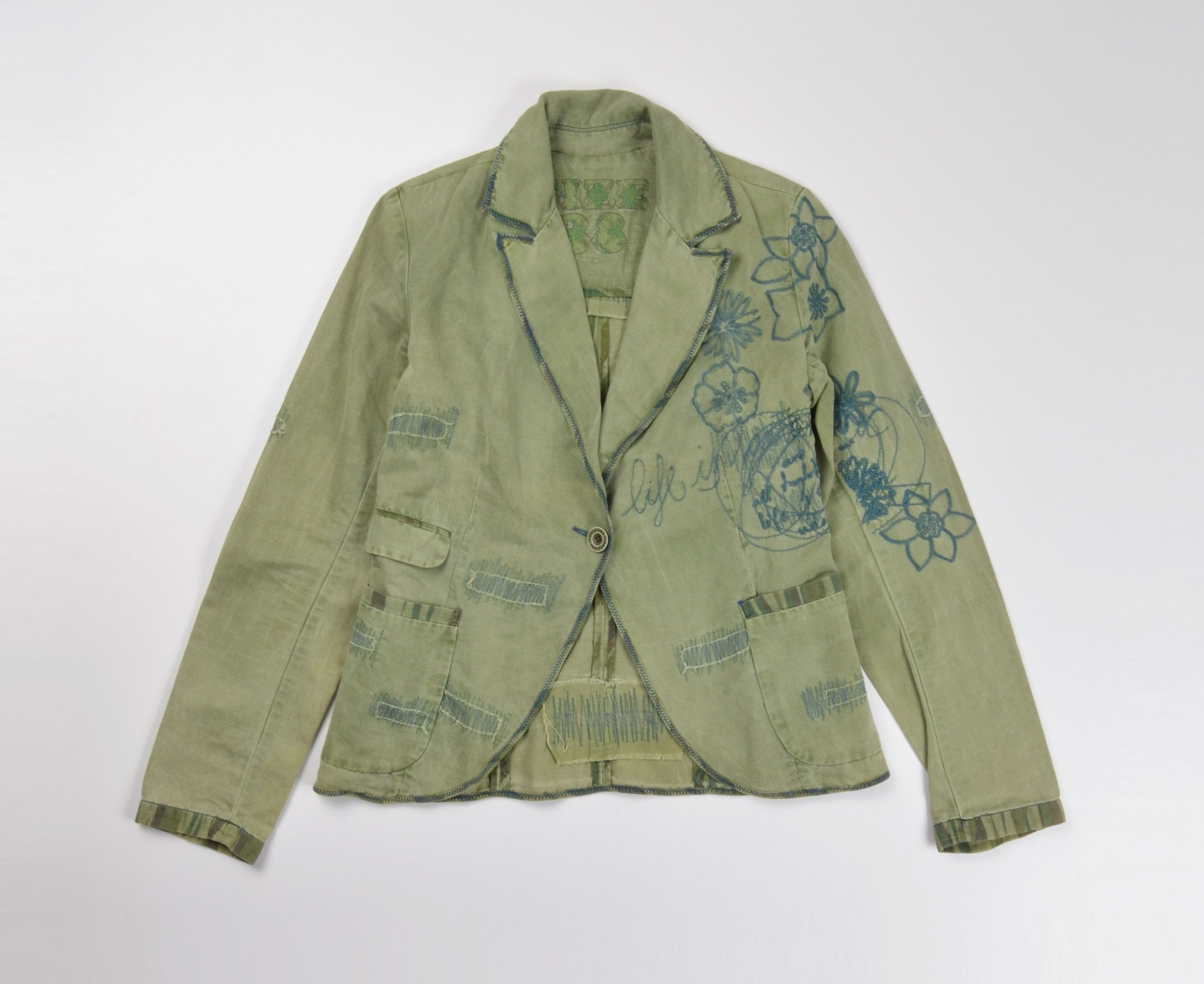 Desigual Rare Desigual Y2K Grunge Garment Dyed Embroidered Blazer Size XS / US 0-2 / IT 36-38 - 4 Thumbnail