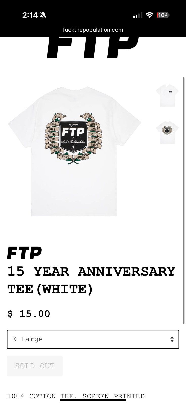 Fuck The Population FTP 15 year anniversary Tee new white xl Size US XL / EU 56 / 4 - 4 Thumbnail