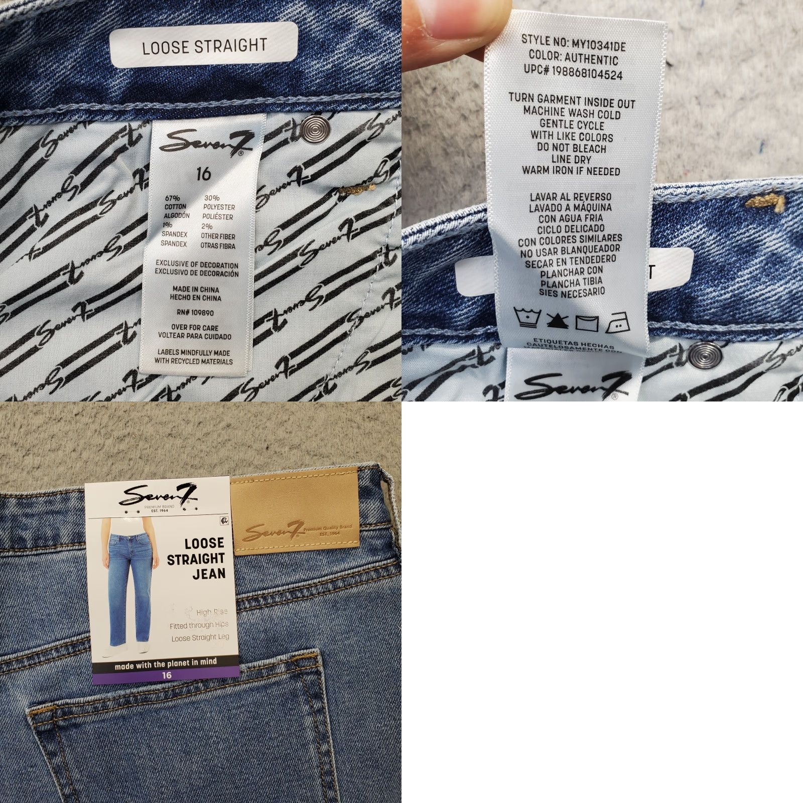 Vintage Seven7 Jeans Womens 16 Blue Denim Fitted High Rise Straight Leg Waist 38 Inseam 31 In Vintage No Size 38" / US 16 / IT 52 - 8 Thumbnail